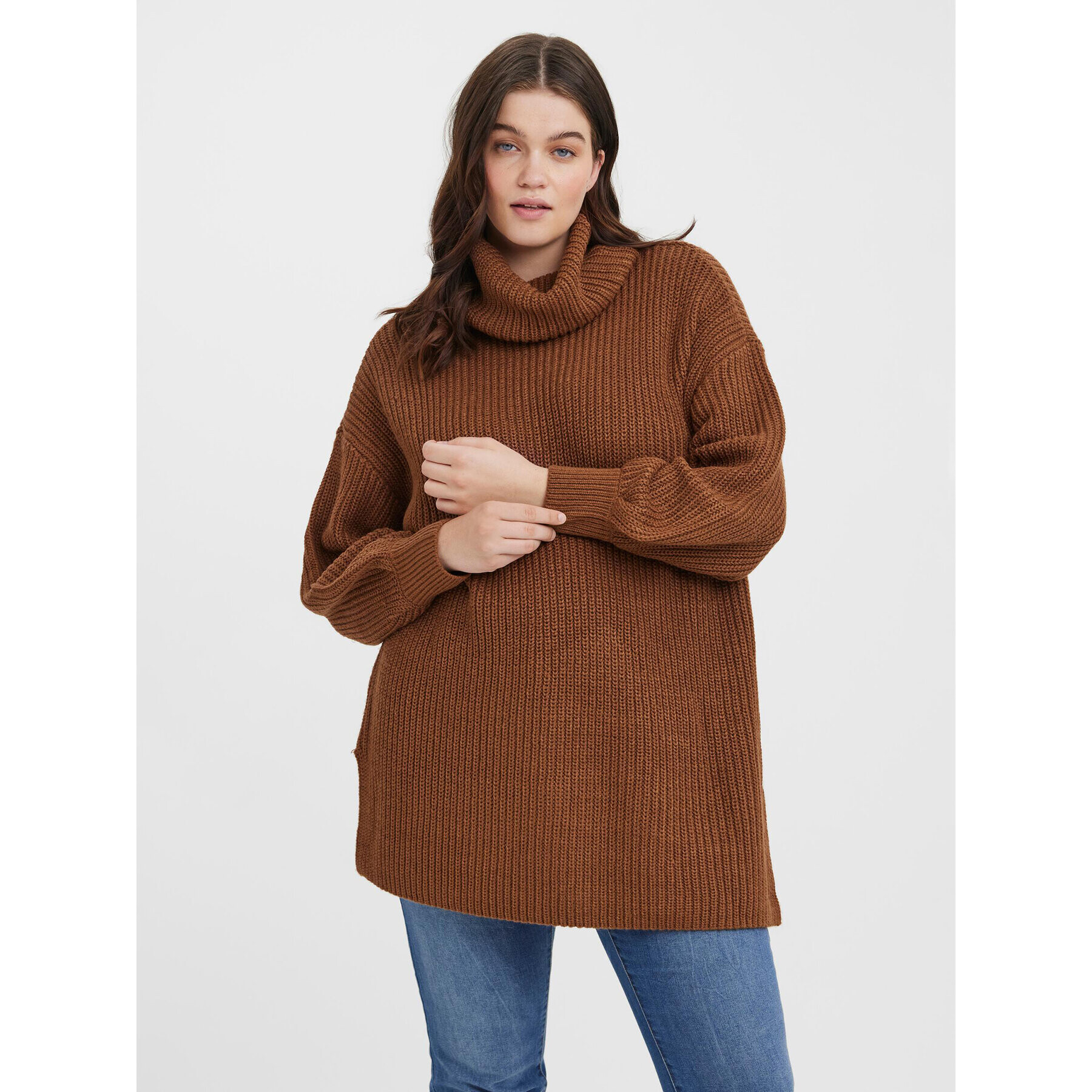 Vero Moda Curve Bluză cu gât Sayla 10276895 Maro Regular Fit - Pled.ro