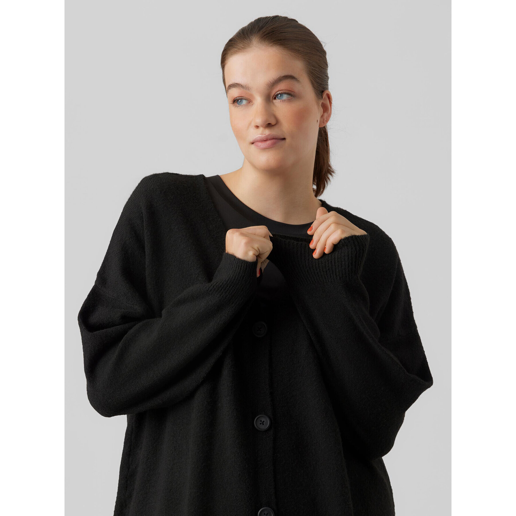 Vero Moda Curve Cardigan Billie 10285861 Negru Relaxed Fit - Pled.ro