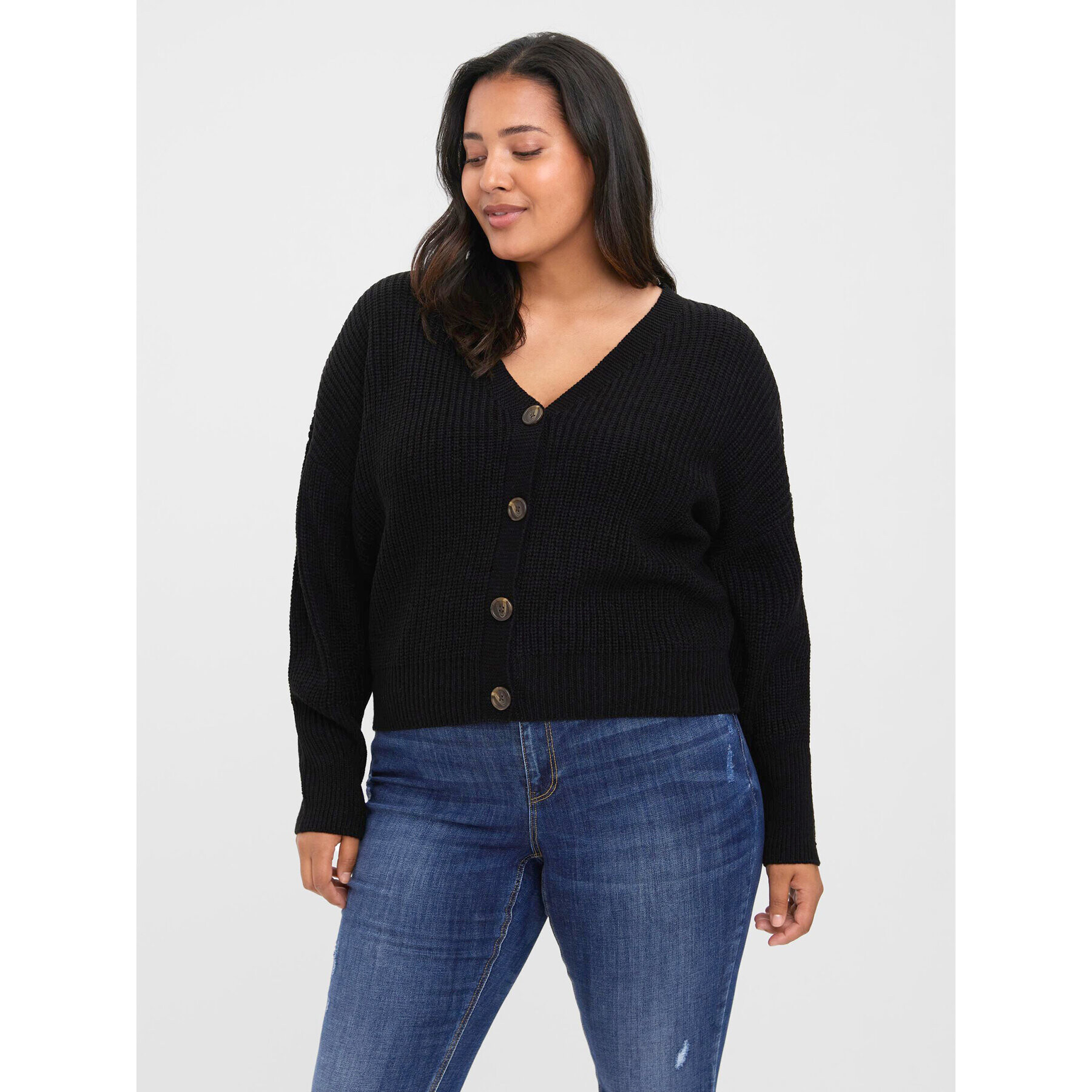 Vero Moda Curve Cardigan Lea 10276647 Negru Regular Fit - Pled.ro