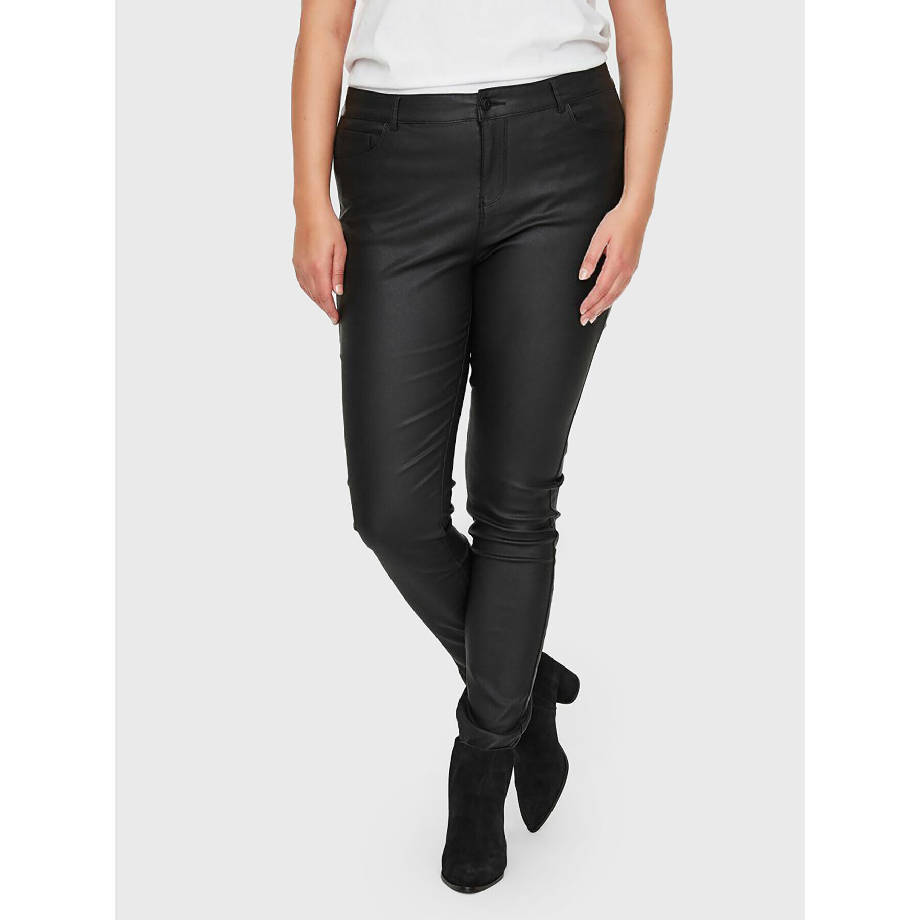 Vero Moda Curve Pantaloni din imitație de piele Seven 10223326 Negru Slim Fit - Pled.ro