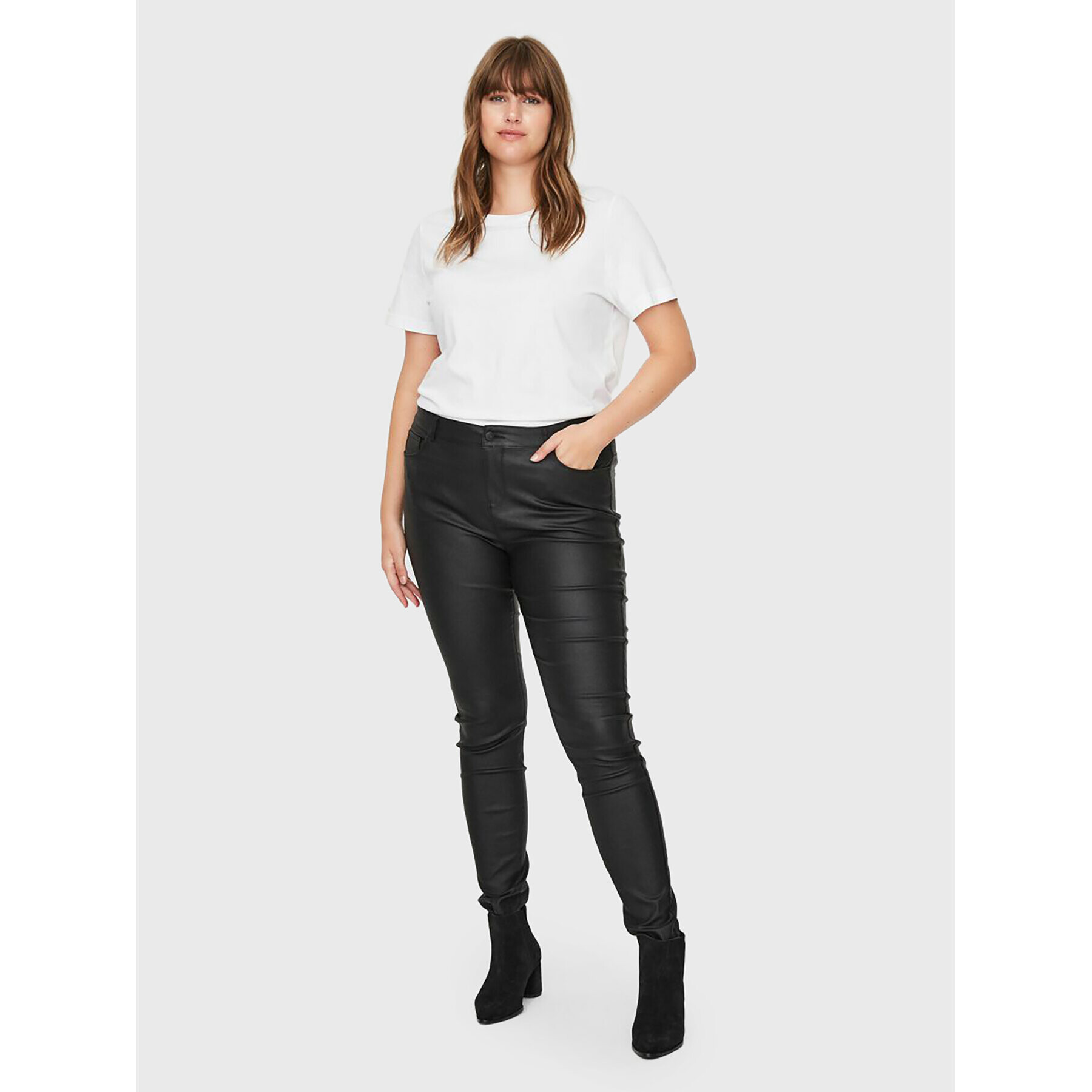 Vero Moda Curve Pantaloni din imitație de piele Seven 10223326 Negru Slim Fit - Pled.ro