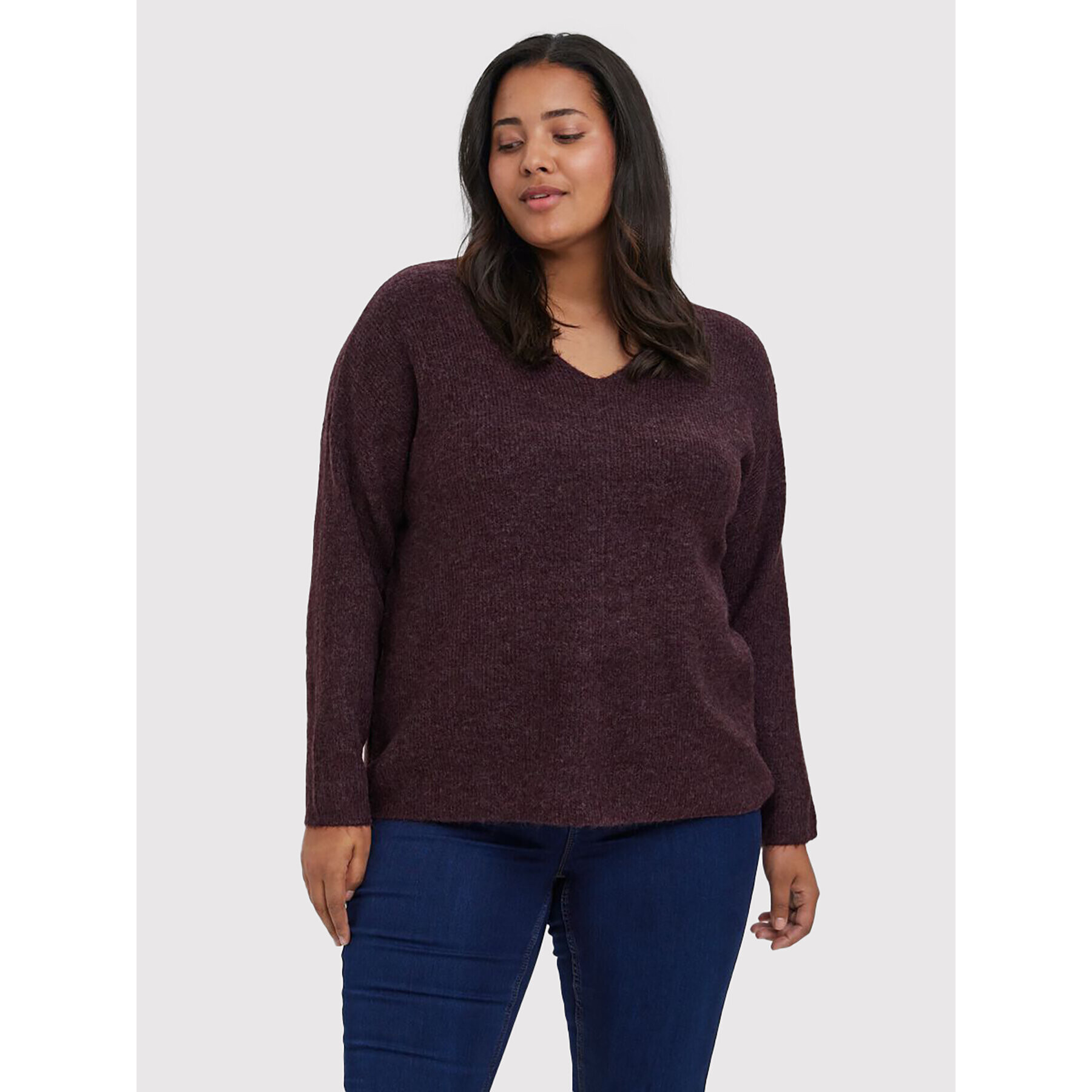 Vero Moda Curve Pulover Crewlefile 10238344 Vișiniu Regular Fit - Pled.ro