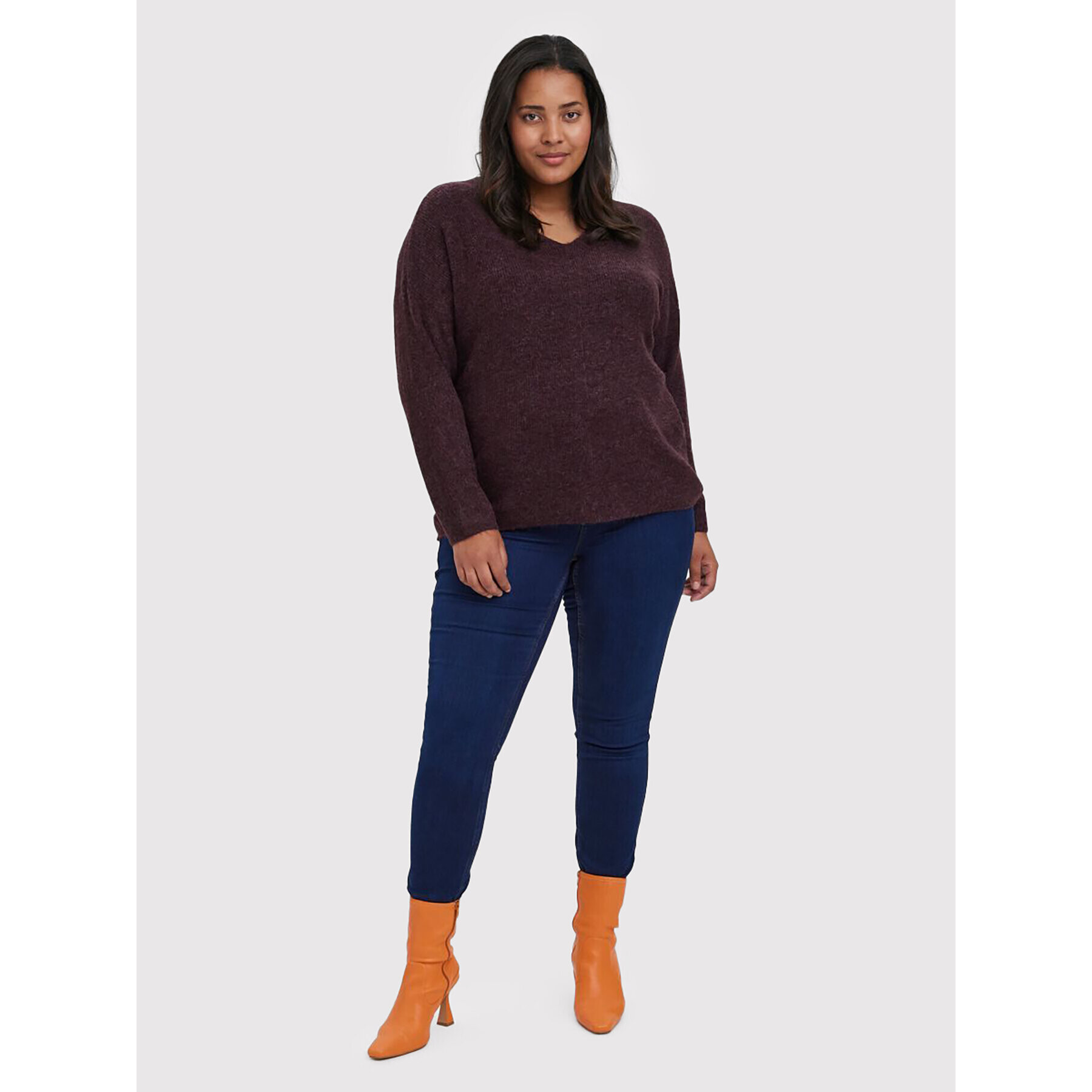 Vero Moda Curve Pulover Crewlefile 10238344 Vișiniu Regular Fit - Pled.ro