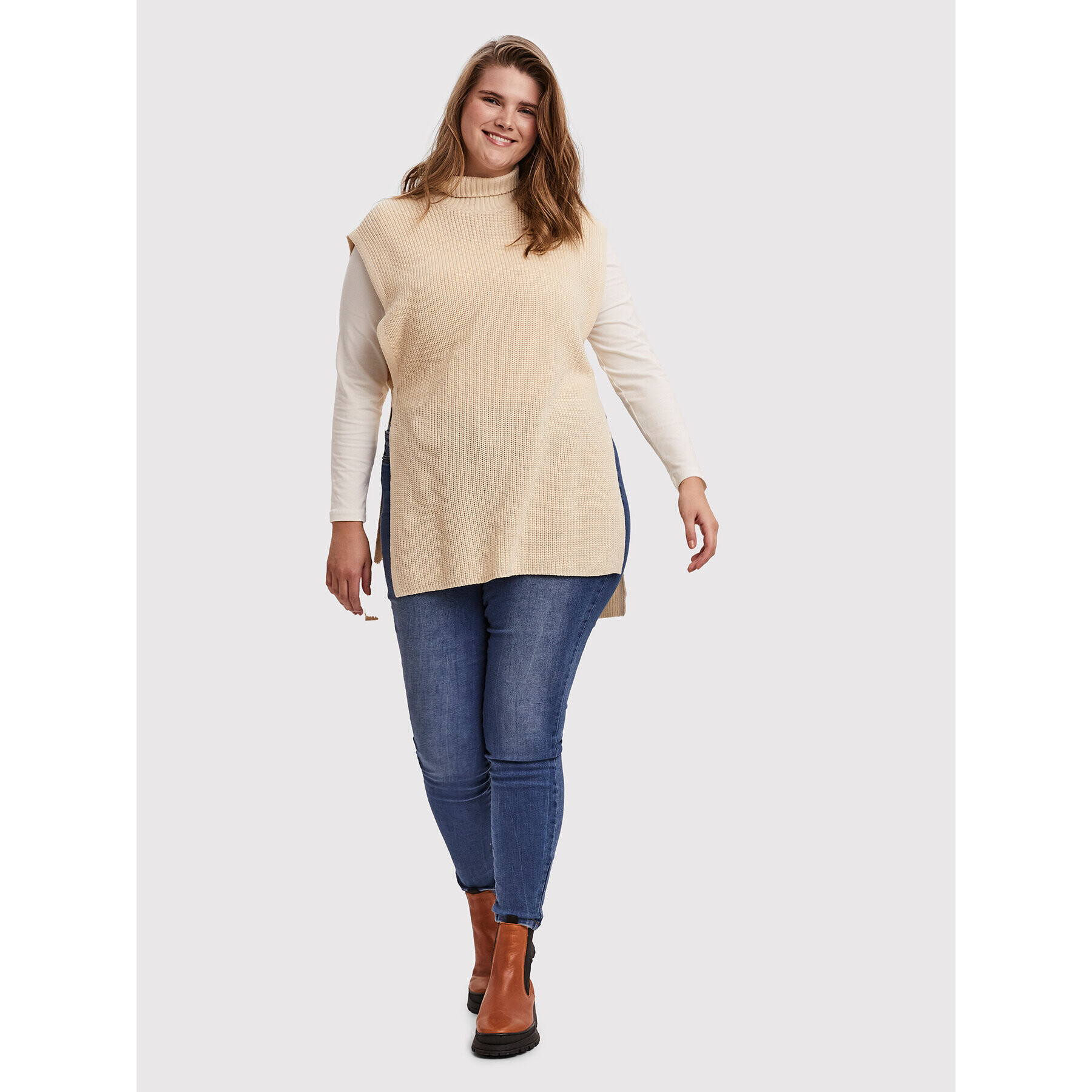 Vero Moda Curve Pulover Myrna 10252749 Bej Regular Fit - Pled.ro