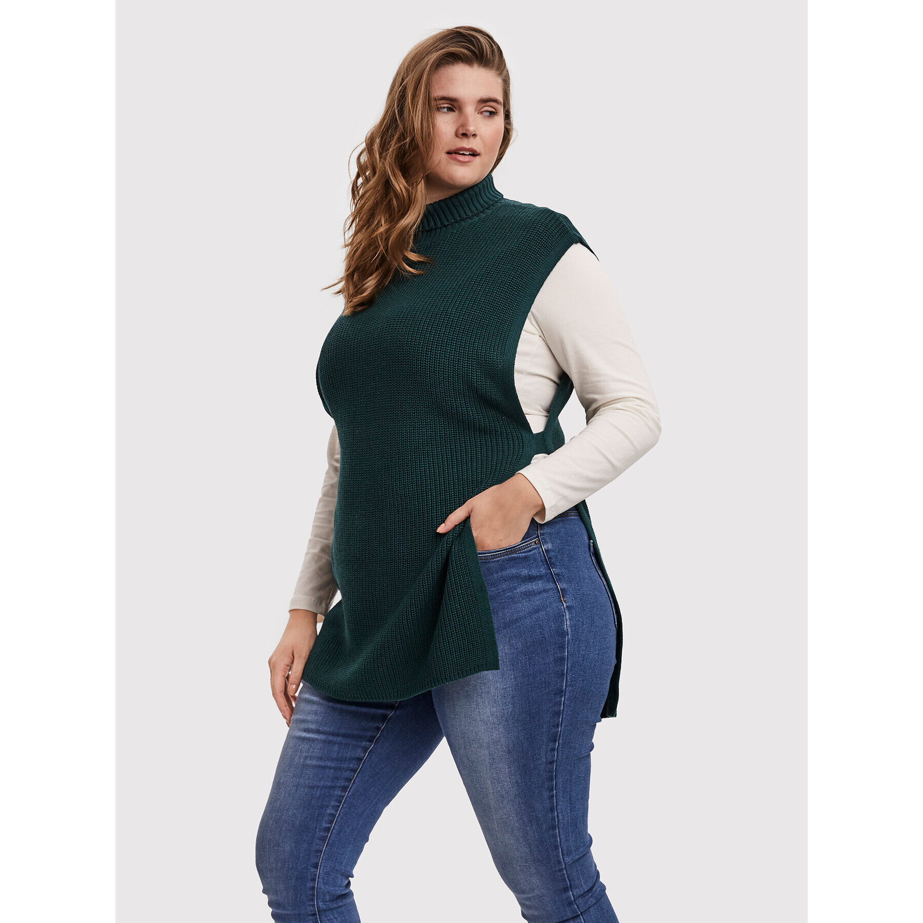 Vero Moda Curve Pulover Myrna 10252749 Verde Regular Fit - Pled.ro