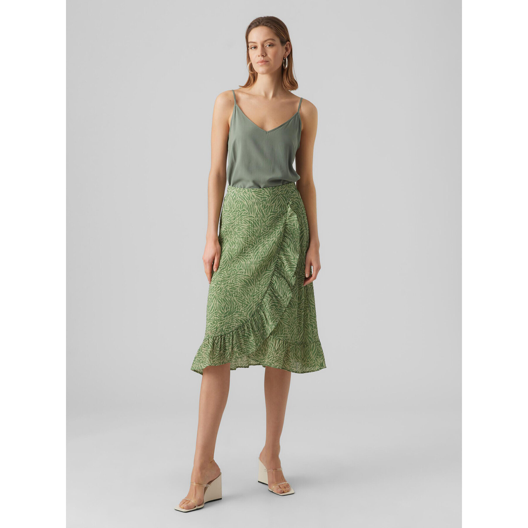 Vero Moda Fustă midi Sara 10282448 Verde Regular Fit - Pled.ro