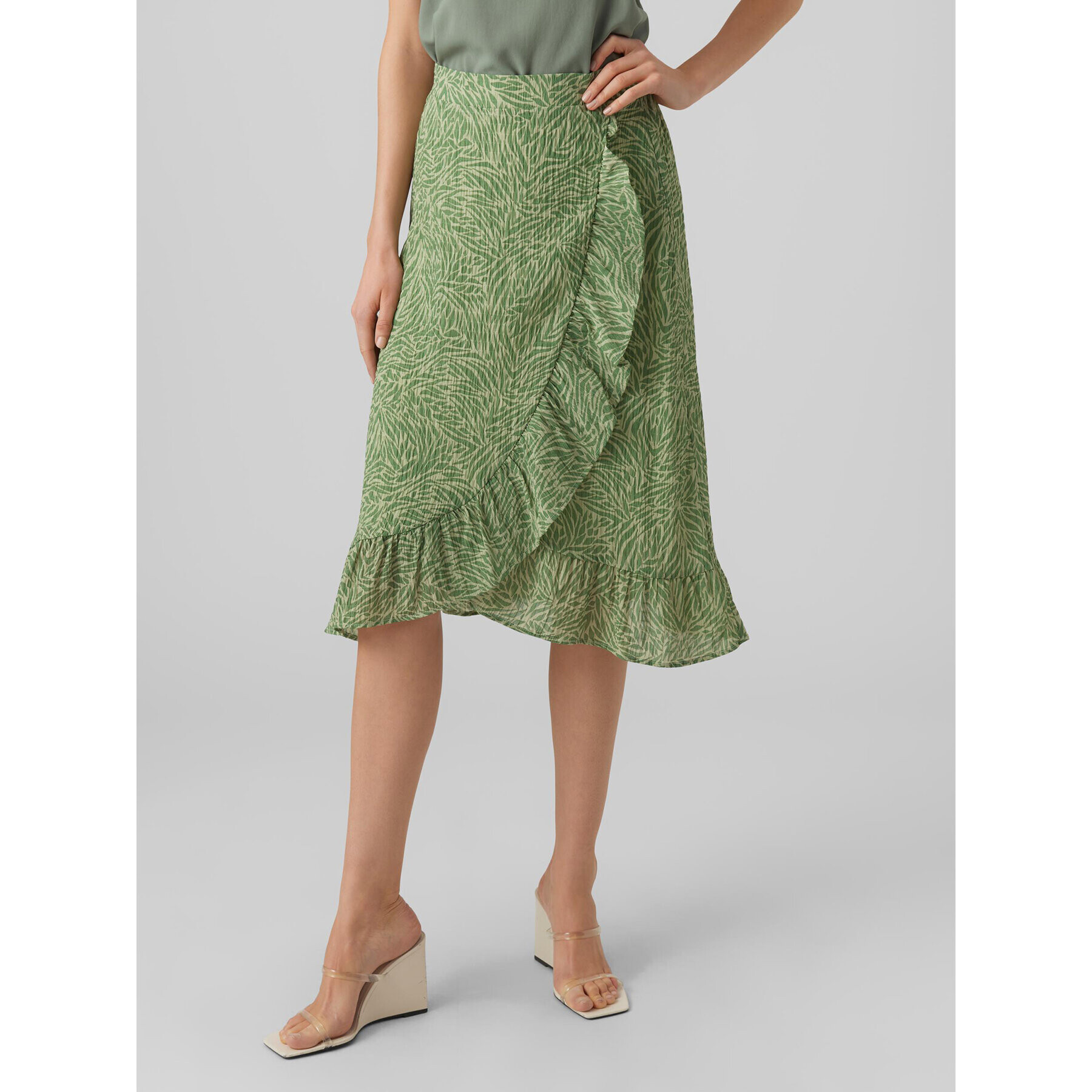 Vero Moda Fustă midi Sara 10282448 Verde Regular Fit - Pled.ro