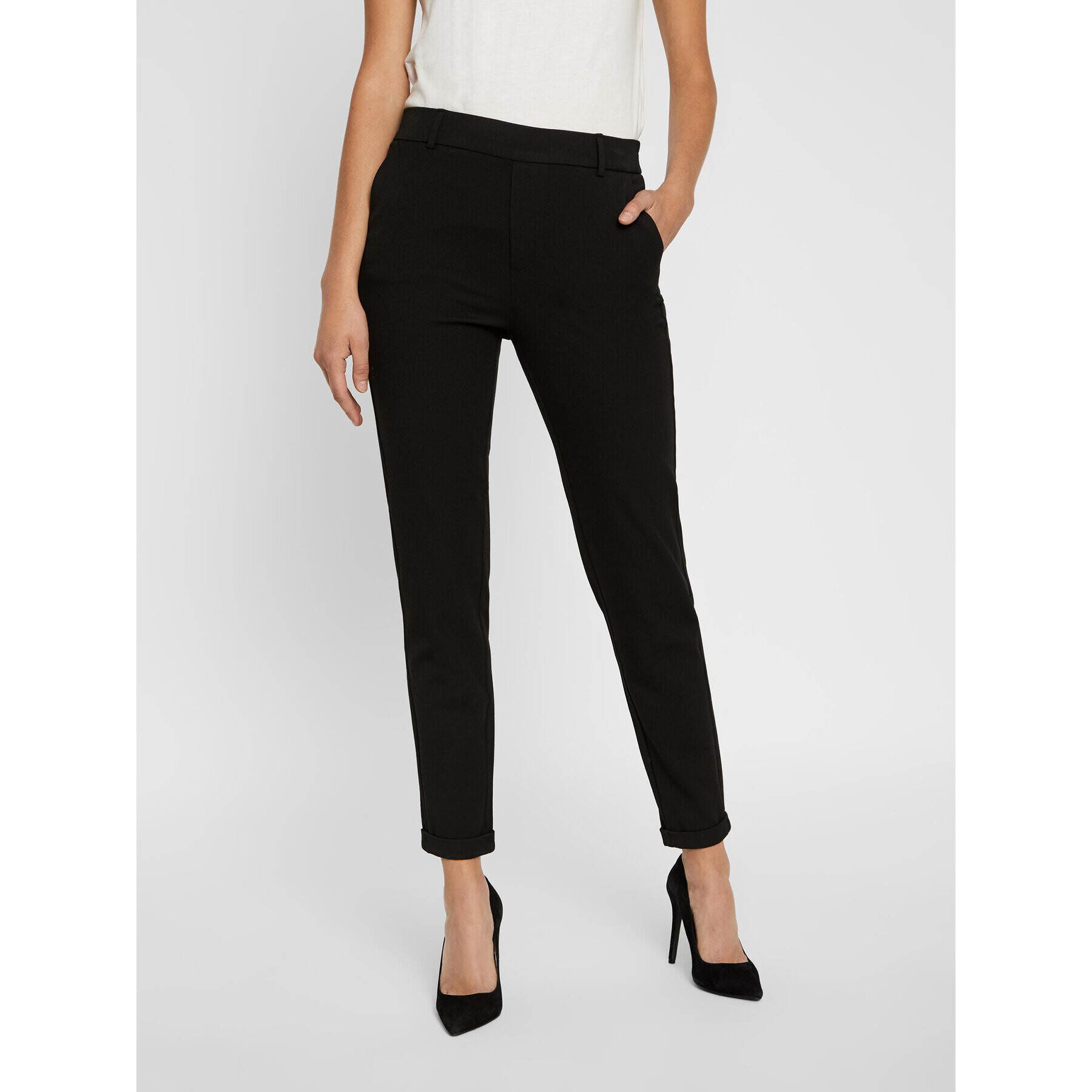 Vero Moda Pantaloni chino Maya 10225280 Negru Regular Fit - Pled.ro