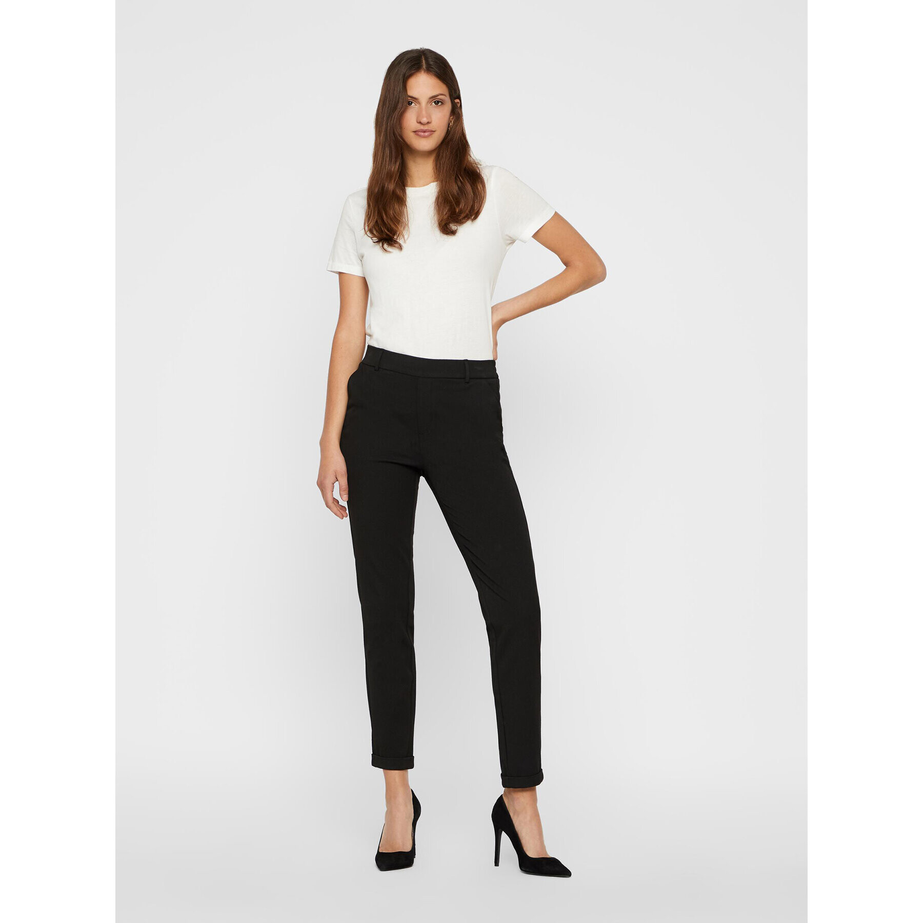 Vero Moda Pantaloni chino Maya 10225280 Negru Regular Fit - Pled.ro