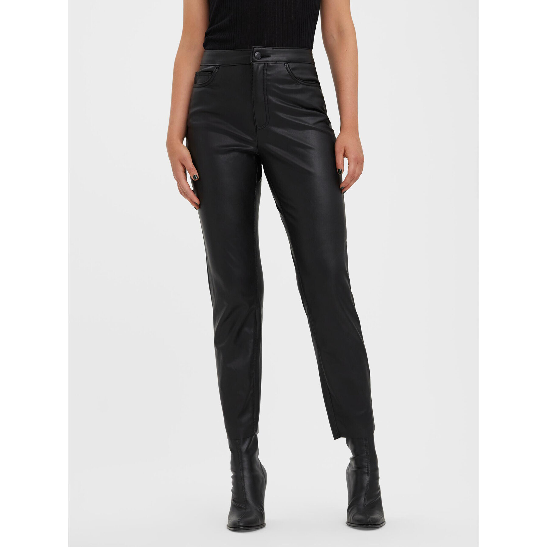 Vero Moda Pantaloni din imitație de piele Brenda 10268460 Negru Straight Fit - Pled.ro