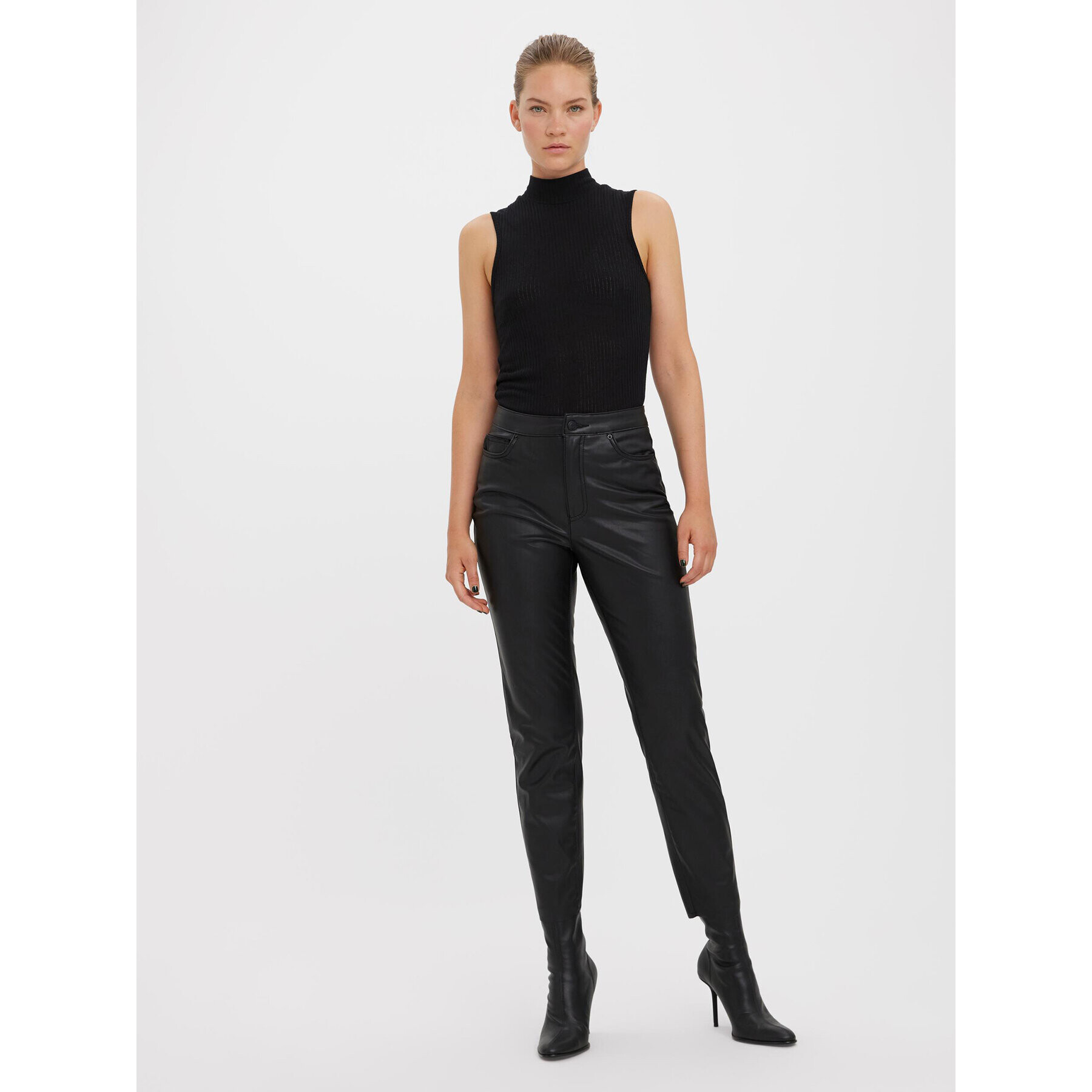 Vero Moda Pantaloni din imitație de piele Brenda 10268460 Negru Straight Fit - Pled.ro