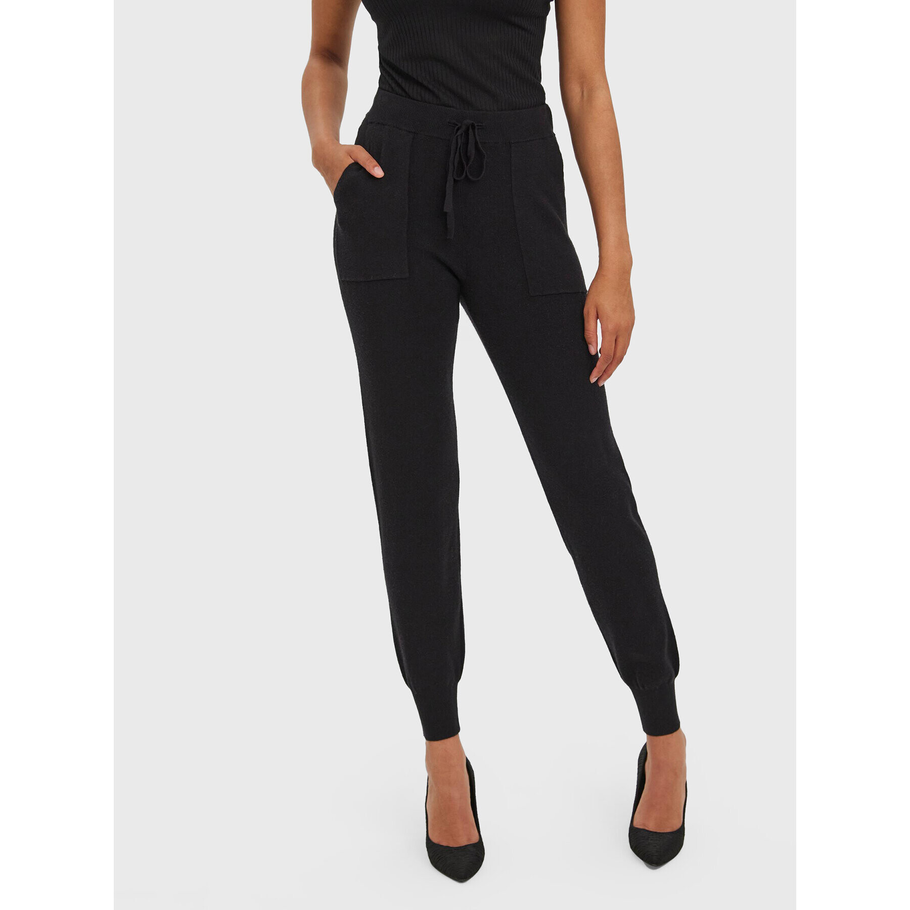 Vero Moda Pantaloni tricotați Nancy 10270495 Negru Regular Fit - Pled.ro