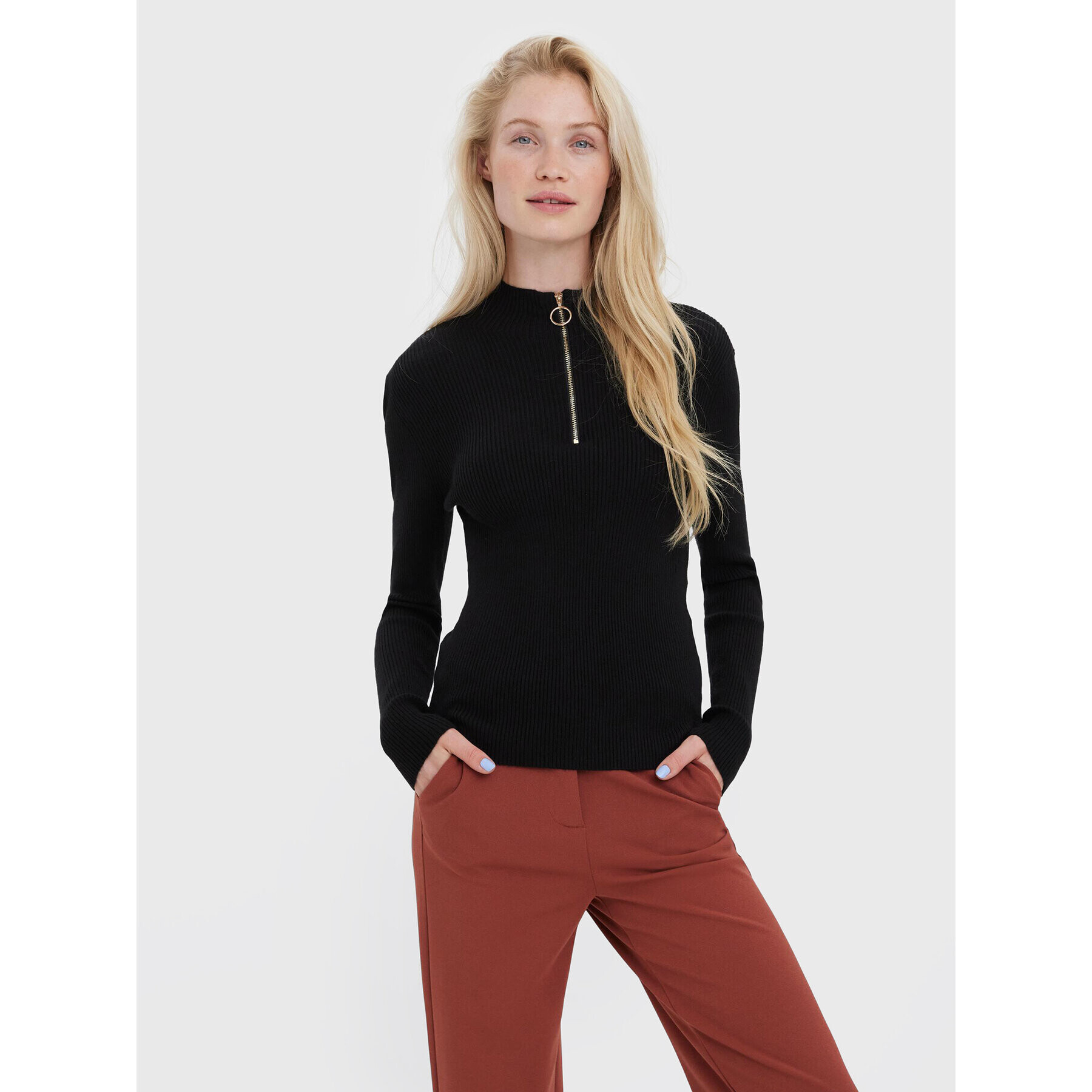 Vero Moda Pulover Evie 10269110 Negru Slim Fit - Pled.ro