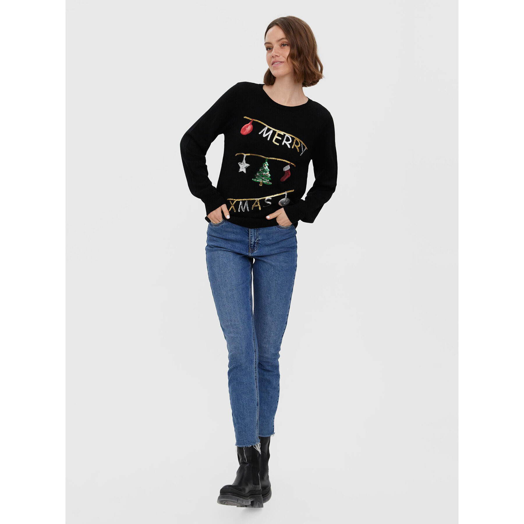 Vero Moda Pulover Merryxmas 10272463 Negru Regular Fit - Pled.ro