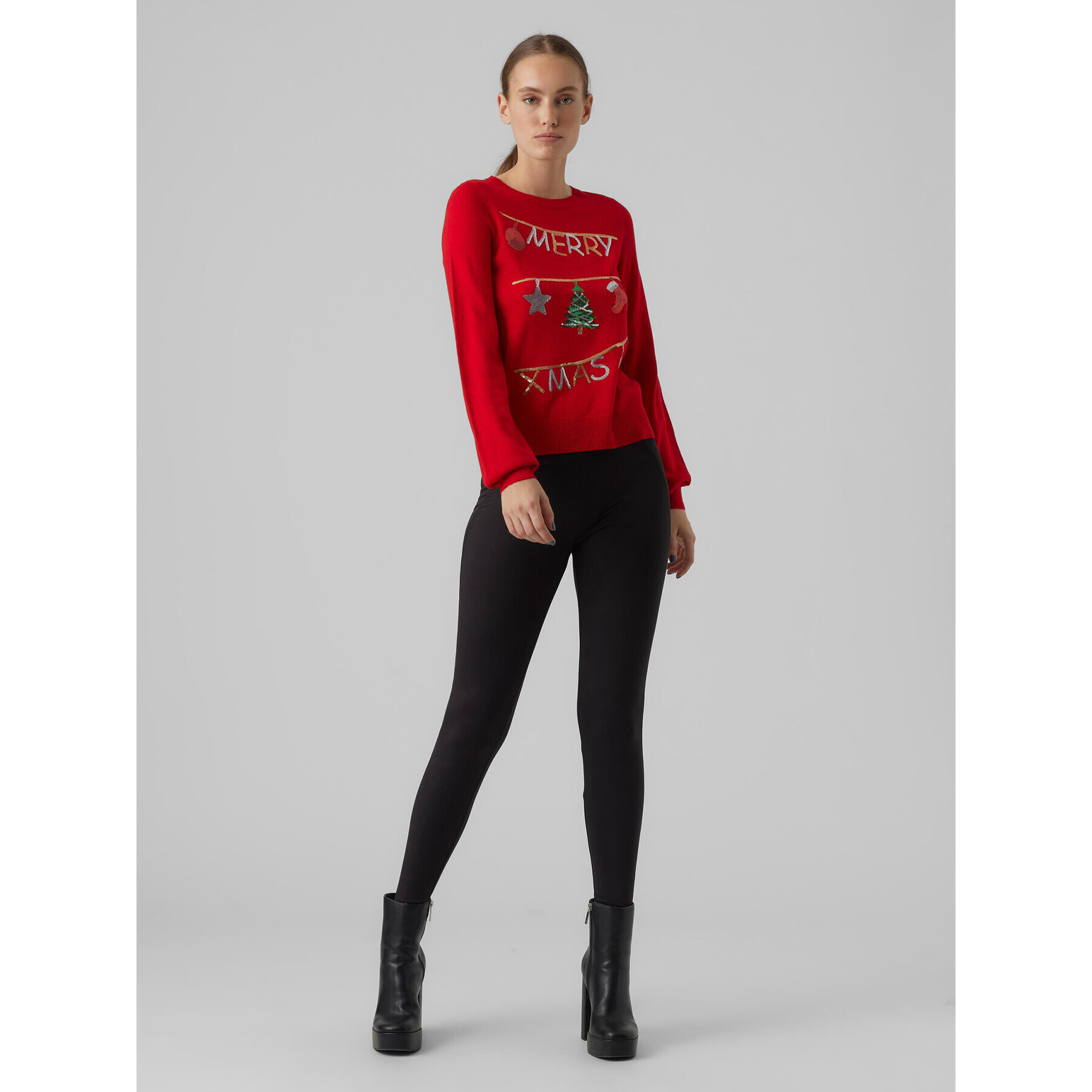 Vero Moda Pulover Merryxmas 10272463 Roșu Regular Fit - Pled.ro