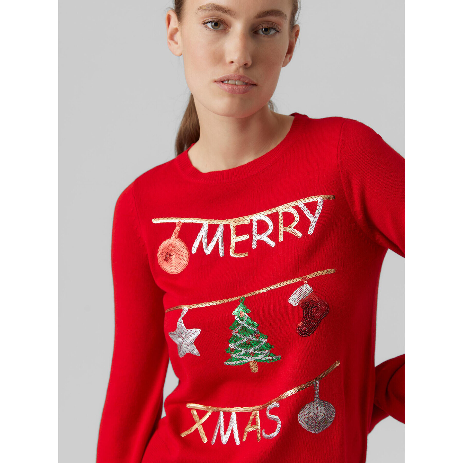 Vero Moda Pulover Merryxmas 10272463 Roșu Regular Fit - Pled.ro