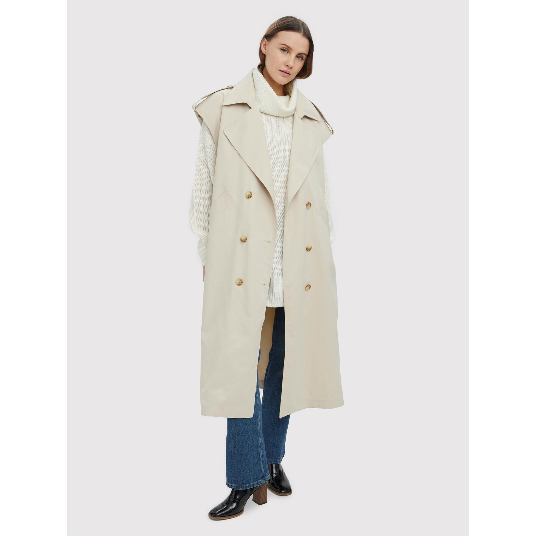 Vero Moda Trench Unique 10267764 Écru Regular Fit - Pled.ro