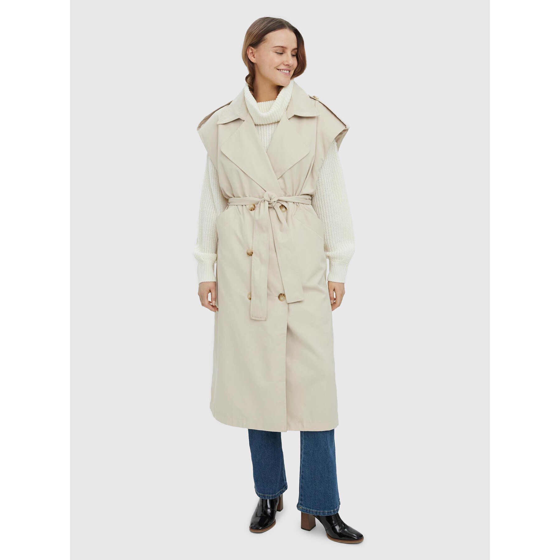 Vero Moda Trench Unique 10267764 Écru Regular Fit - Pled.ro