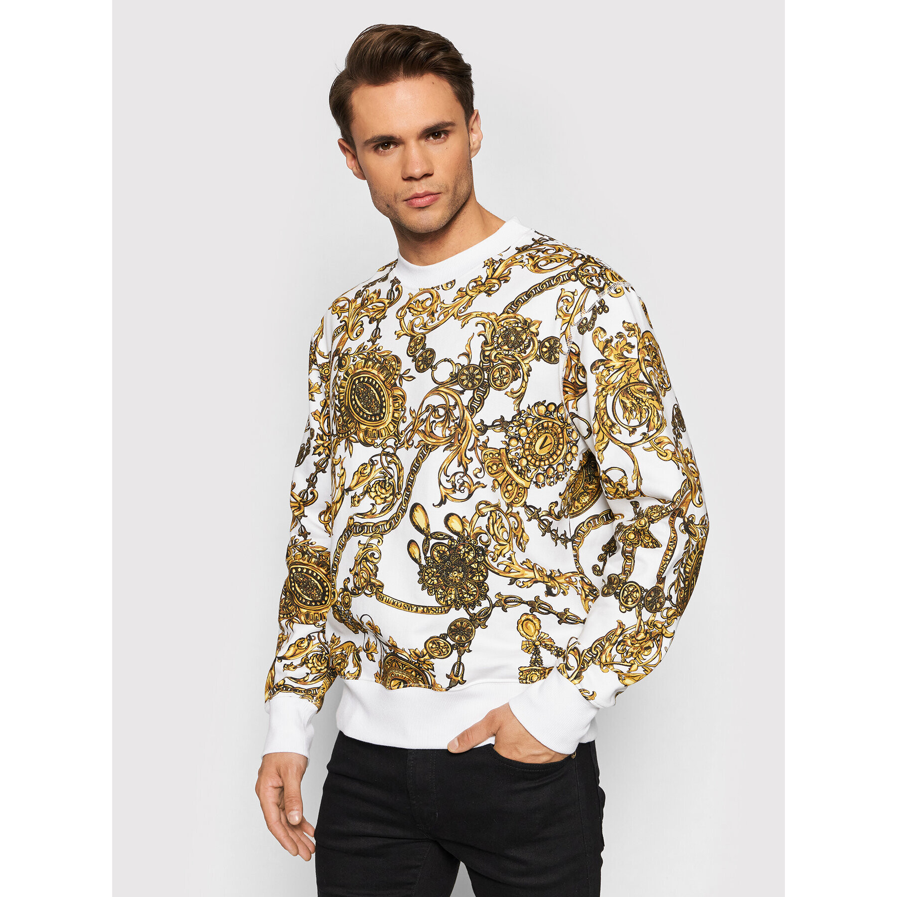 Versace Jeans Couture Bluză Baroque Print 71GAI3R0 Alb Regular Fit - Pled.ro