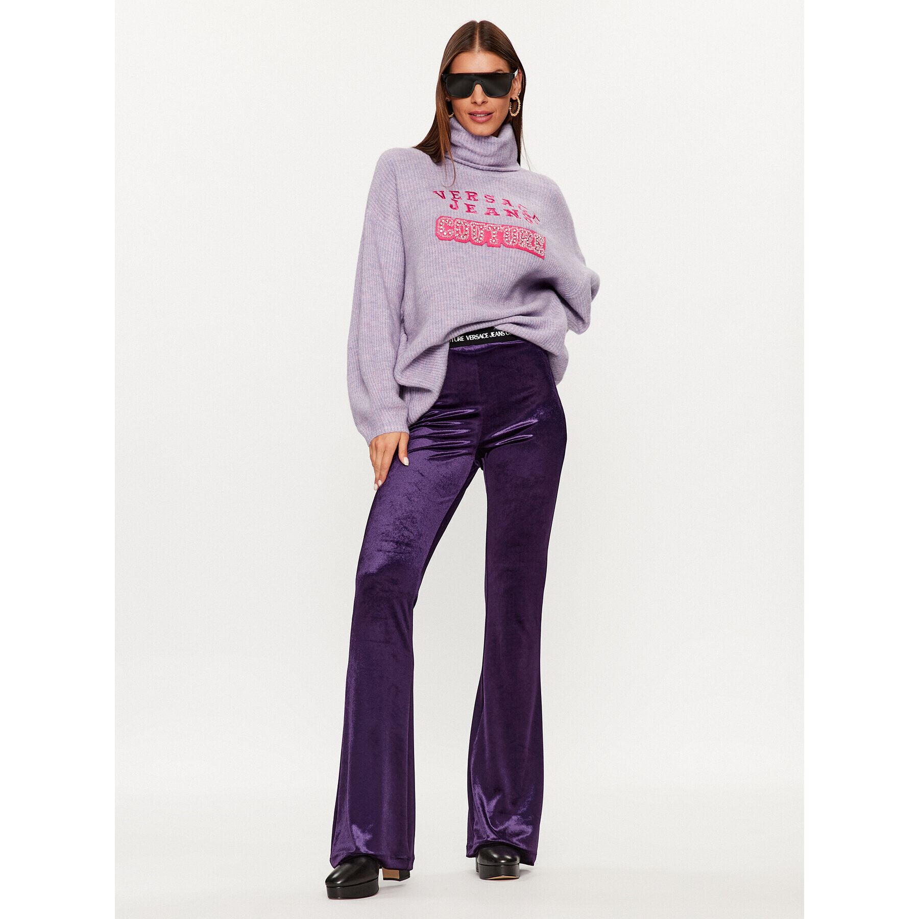 Versace Jeans Couture Bluză cu gât 75HAFM08 Violet Oversize - Pled.ro