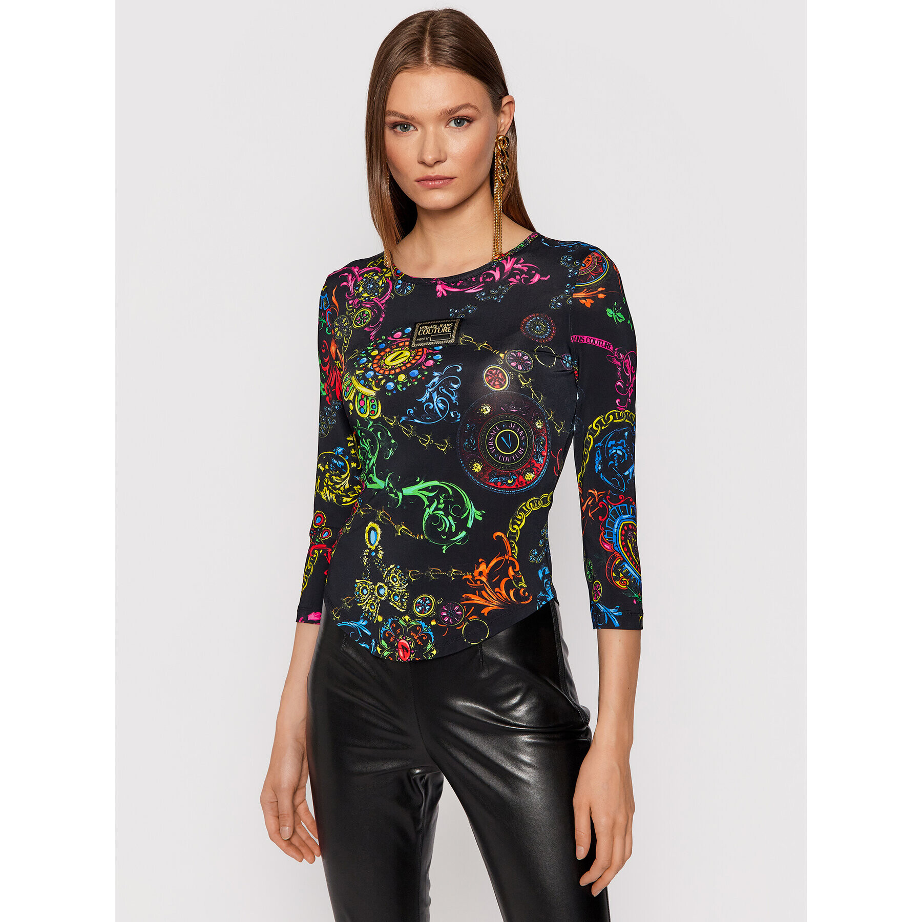 Versace Jeans Couture Bluză Fluido Print Baroque 71HAH216 Negru Regular Fit - Pled.ro