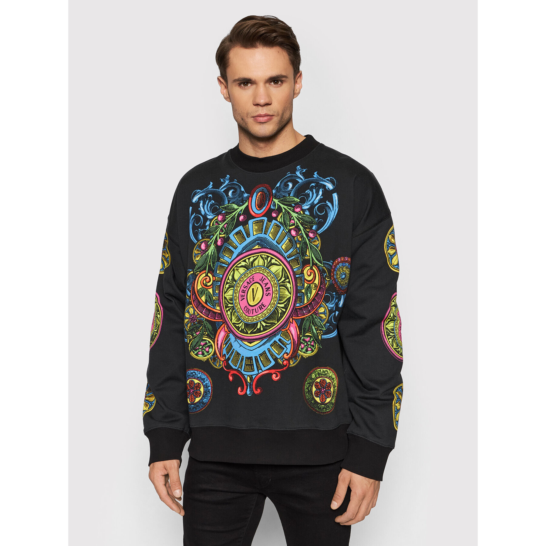 Versace Jeans Couture Bluză Print Panel 71GAI3O8 Negru Relaxed Fit - Pled.ro