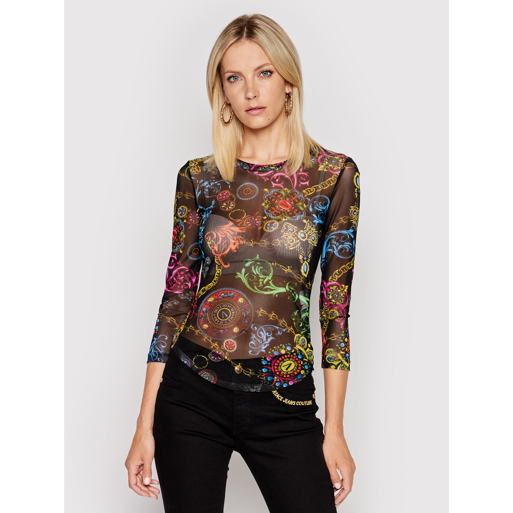 Versace Jeans Couture Bluză Tulle Print Bijoux Baroque 71HAH216 Colorat Slim Fit - Pled.ro