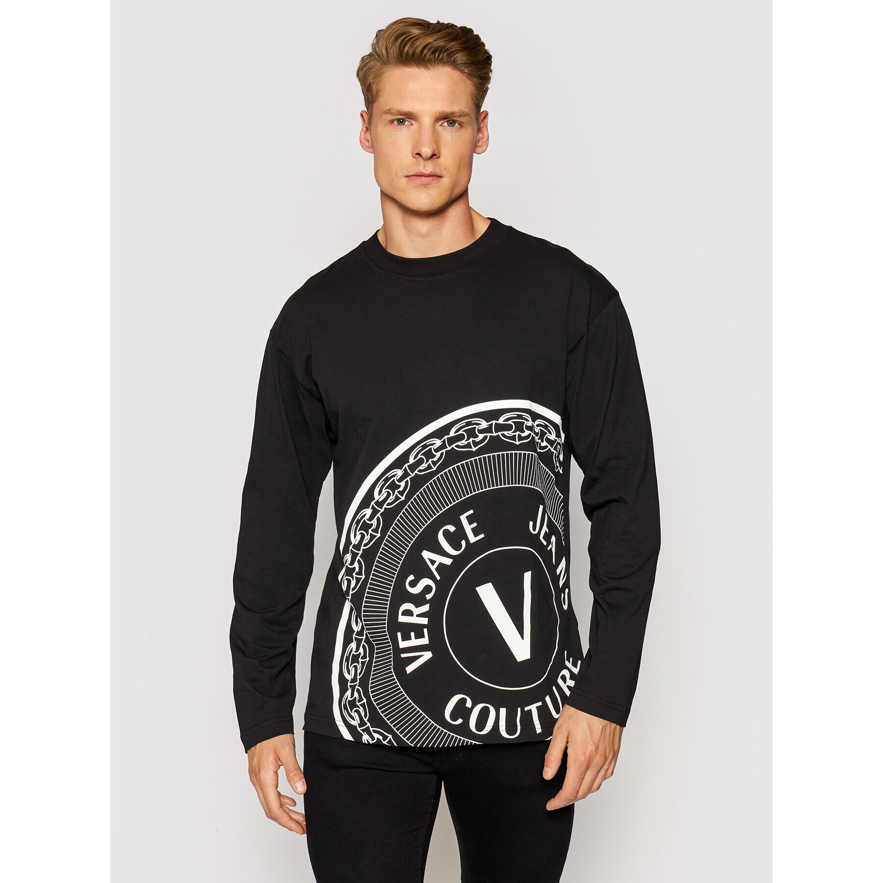 Versace Jeans Couture Longsleeve 71GAHT20 Negru Regular Fit - Pled.ro