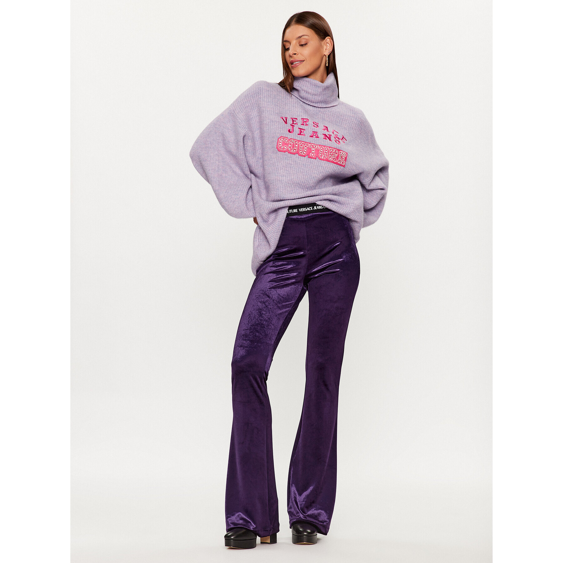 Versace Jeans Couture Pantaloni din material 75HAC1A7 Violet Flared Leg - Pled.ro