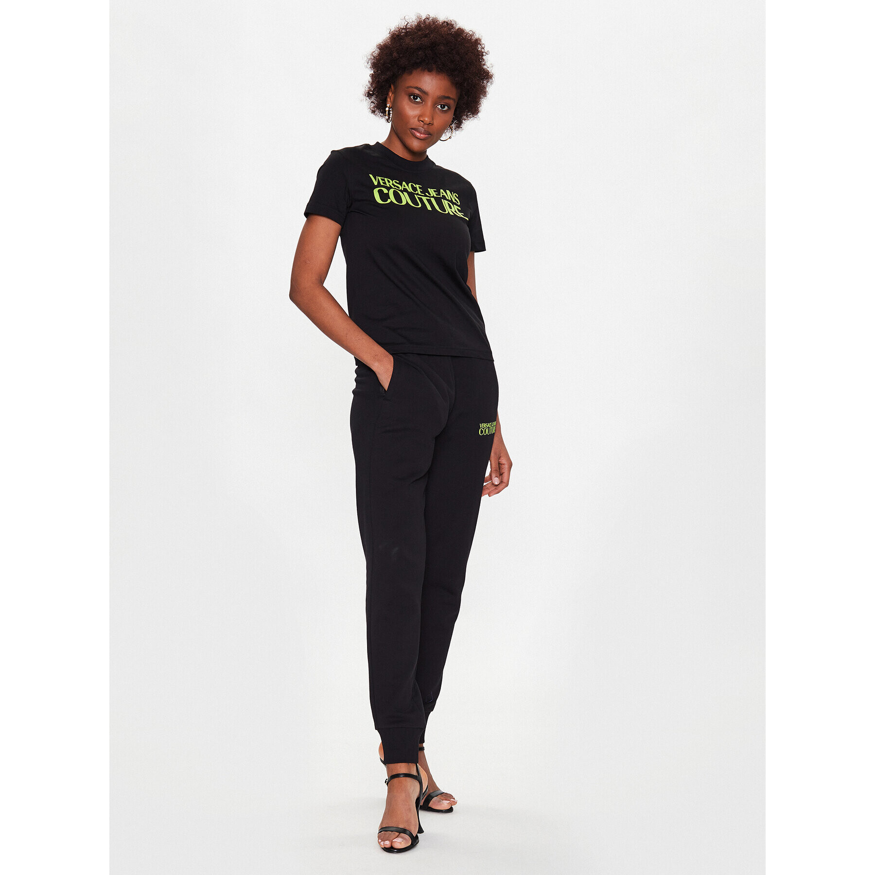 Versace Jeans Couture Pantaloni trening Logo 74HAAT03 Negru Regular Fit - Pled.ro