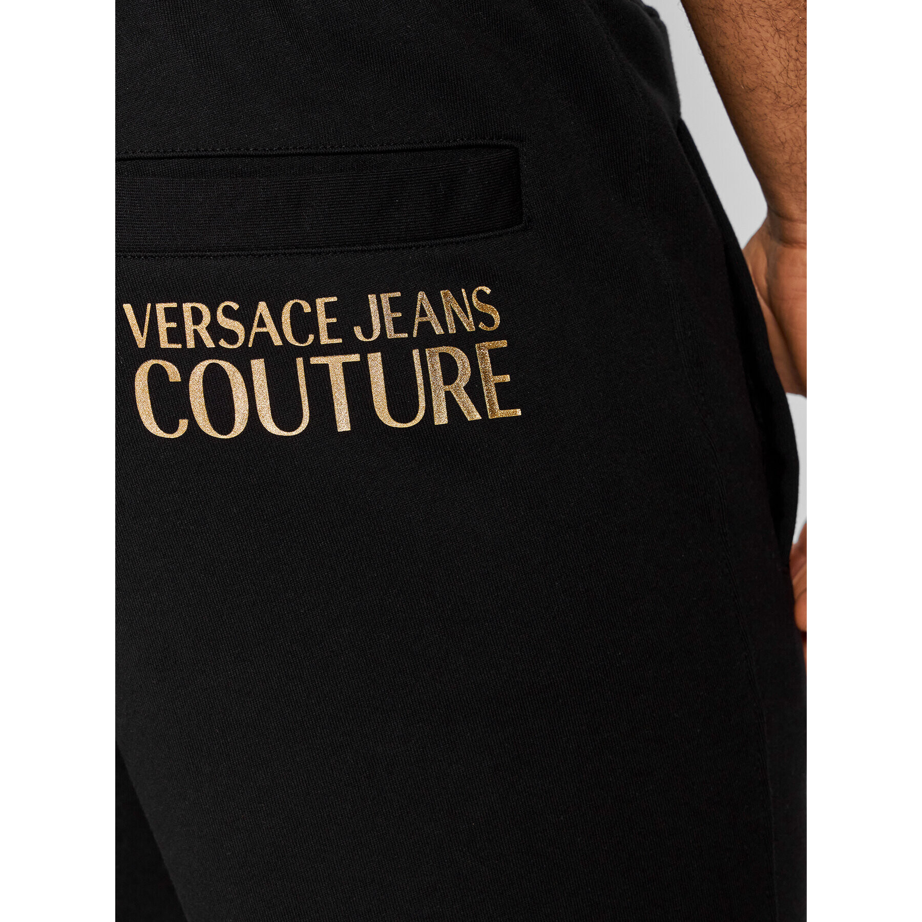 Versace Jeans Couture Pantaloni trening Logo Thick Foil 72GAAT01 Negru Regular Fit - Pled.ro