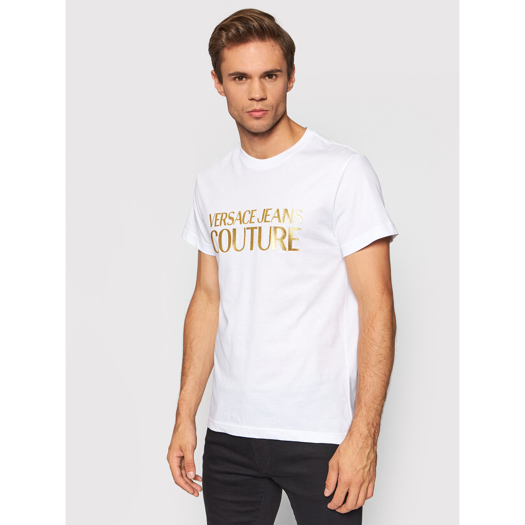 Versace Jeans Couture Tricou 71GAHT04 Alb Regular Fit - Pled.ro