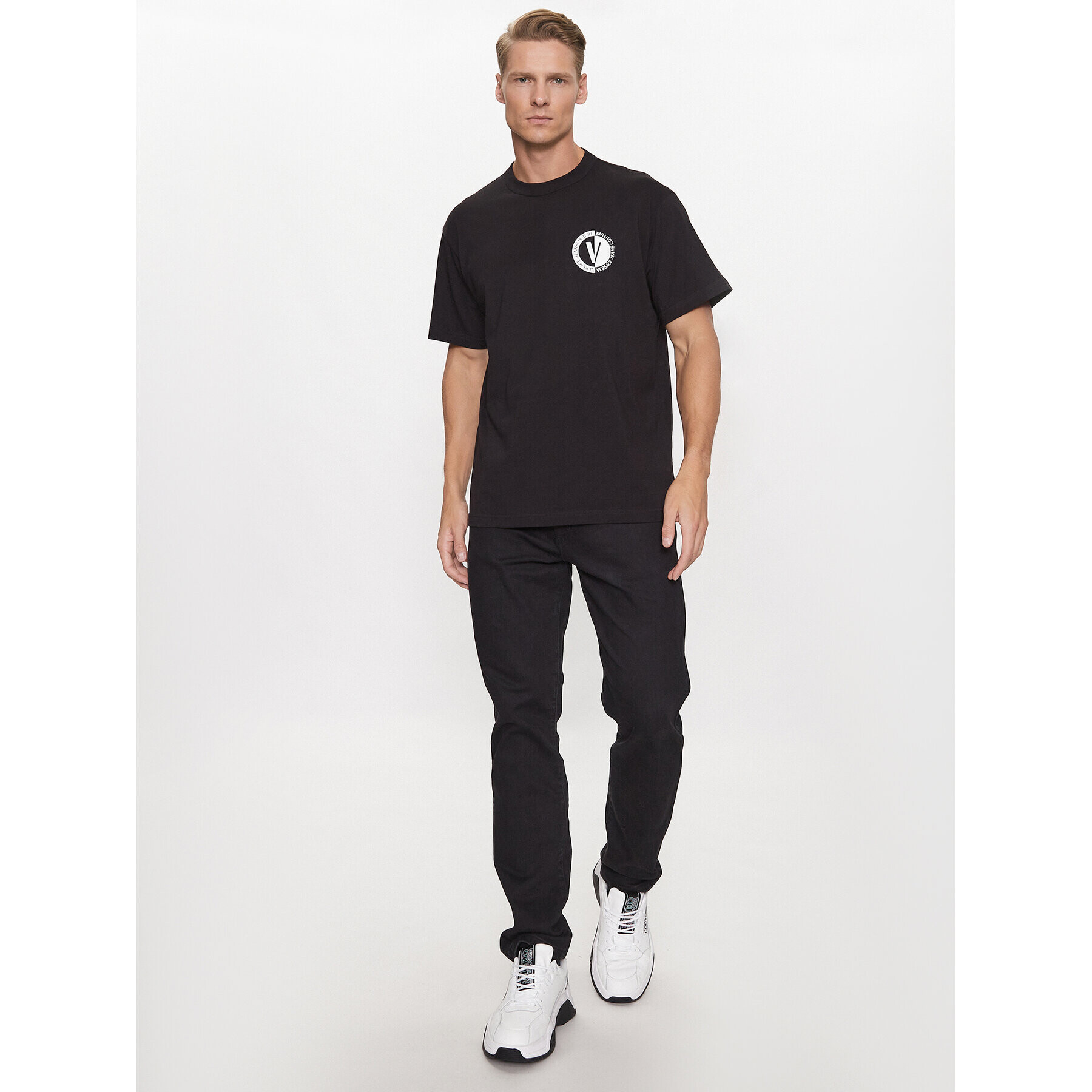 Versace Jeans Couture Tricou 75GAHG07 Negru Regular Fit - Pled.ro