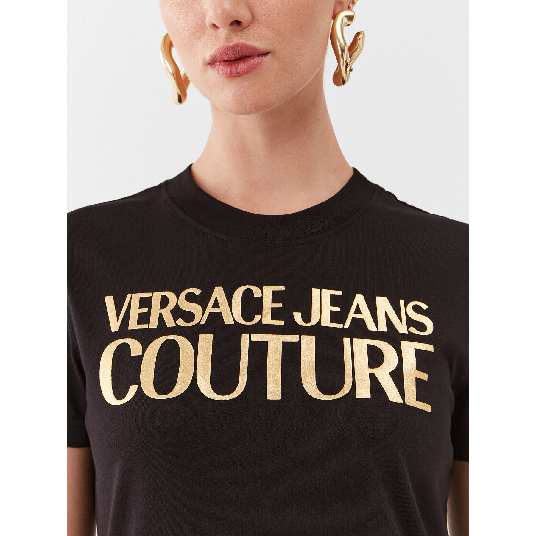 Versace Jeans Couture Tricou 75HAHT01 Negru Regular Fit - Pled.ro