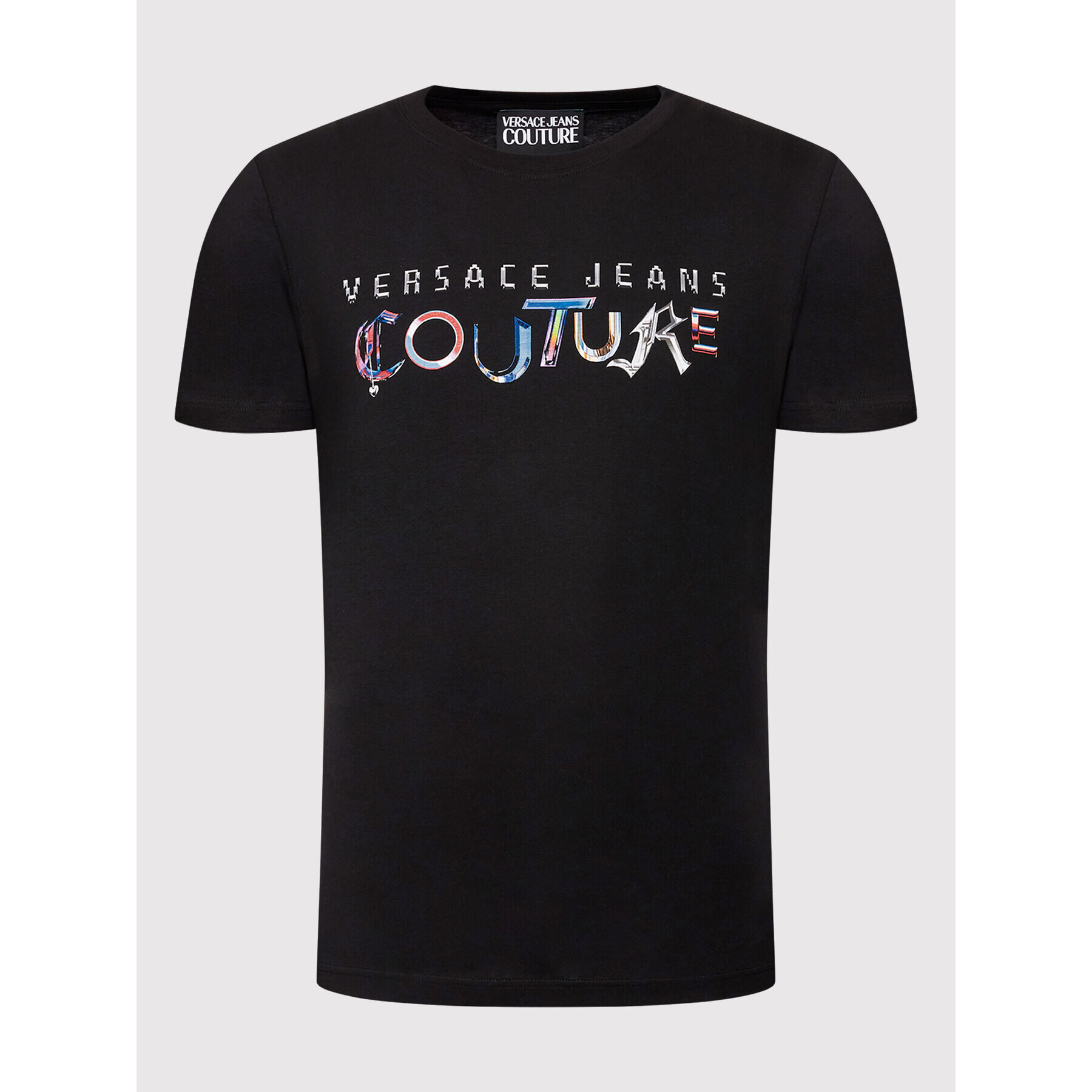 Versace Jeans Couture Tricou Logo 73GAHF05 Negru Regular Fit - Pled.ro