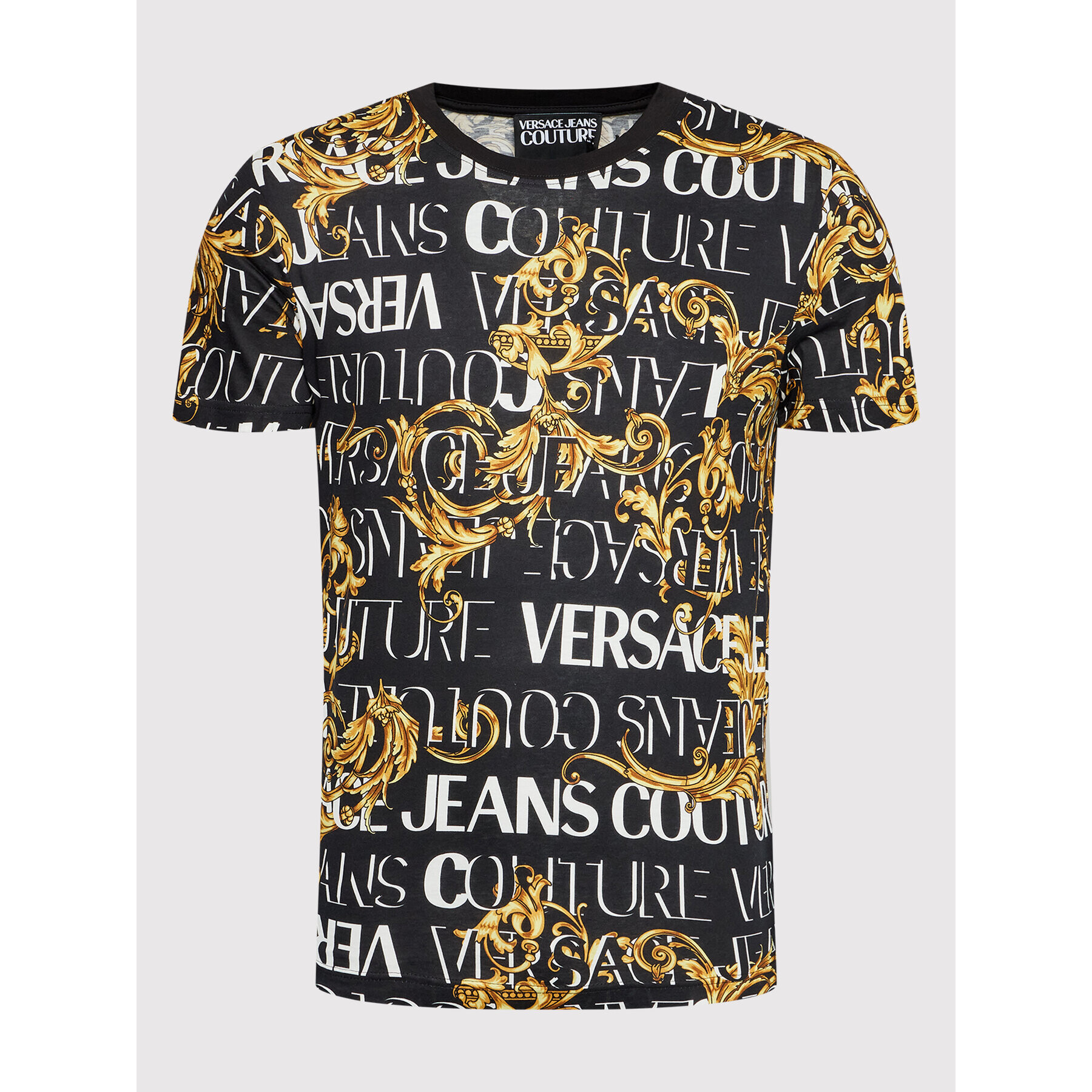 Versace Jeans Couture Tricou Logo Baroque 73GAH6S0 Negru Regular Fit - Pled.ro