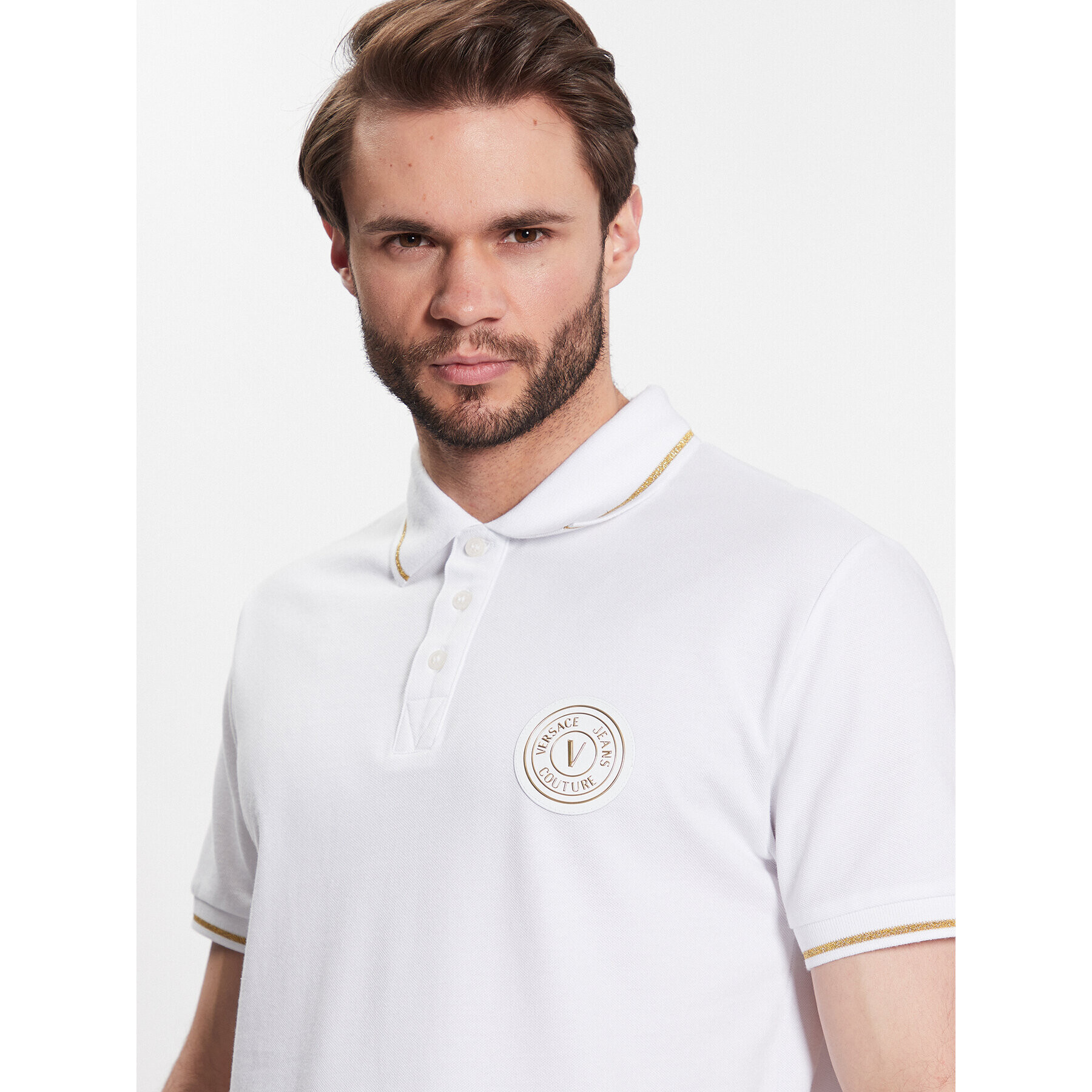 Versace Jeans Couture Tricou polo 74GAGT08 Alb Regular Fit - Pled.ro