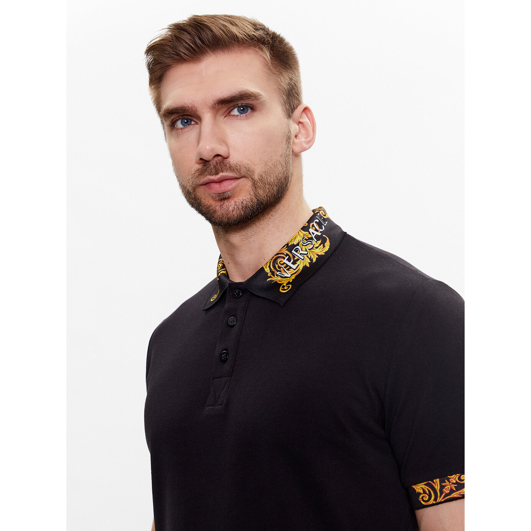 Versace Jeans Couture Tricou polo Baroque 74GAGT18 Negru Regular Fit - Pled.ro