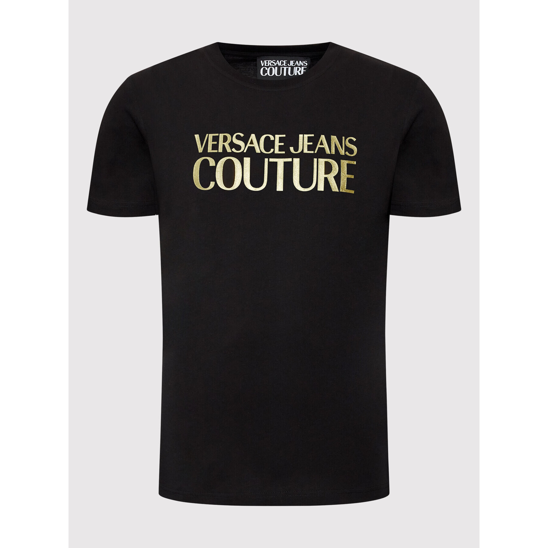 Versace Jeans Couture Tricou Thick Foil 73GAHT01 Negru Regular Fit - Pled.ro