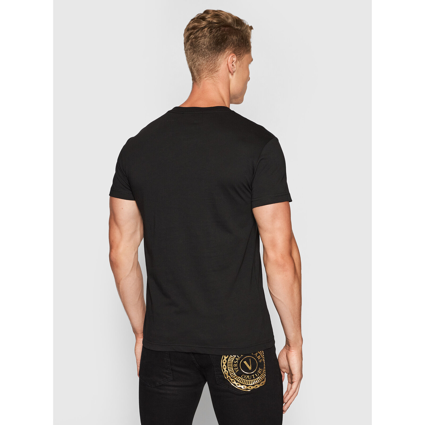 Versace Jeans Couture Tricou Vemblem Leaf 71GAHF05 Negru Regular Fit - Pled.ro