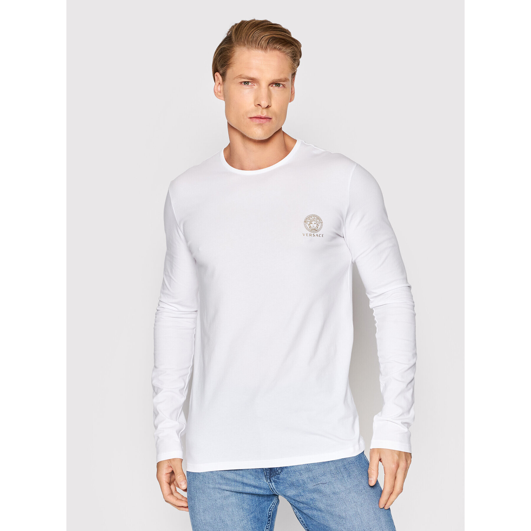 Versace Longsleeve Girocollo AUU01007 Alb Regular Fit - Pled.ro