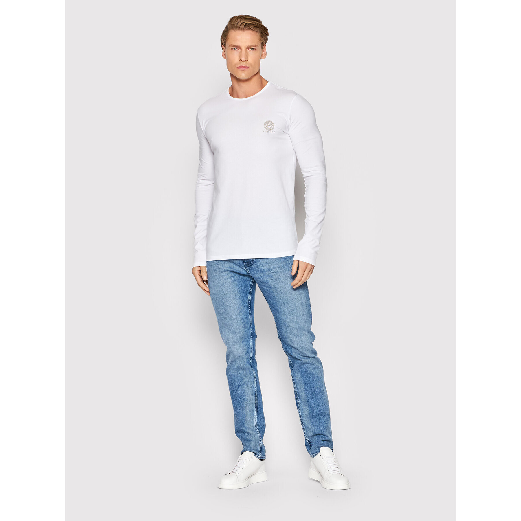 Versace Longsleeve Girocollo AUU01007 Alb Regular Fit - Pled.ro