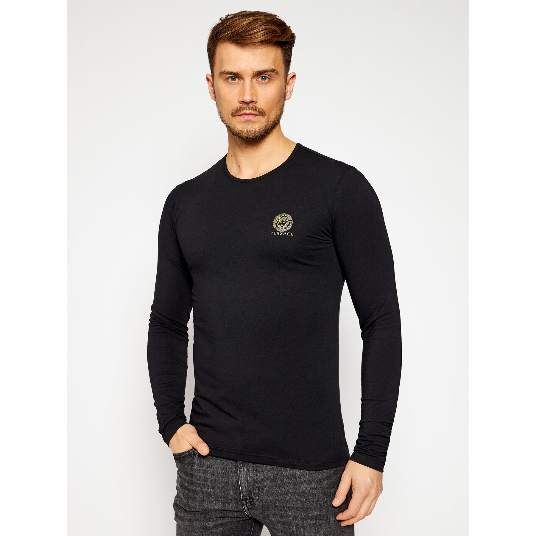 Versace Longsleeve Girocollo AUU01007 Negru Regular Fit - Pled.ro