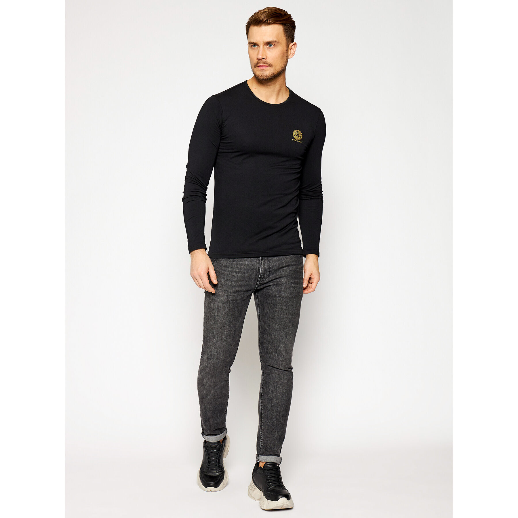 Versace Longsleeve Girocollo AUU01007 Negru Regular Fit - Pled.ro