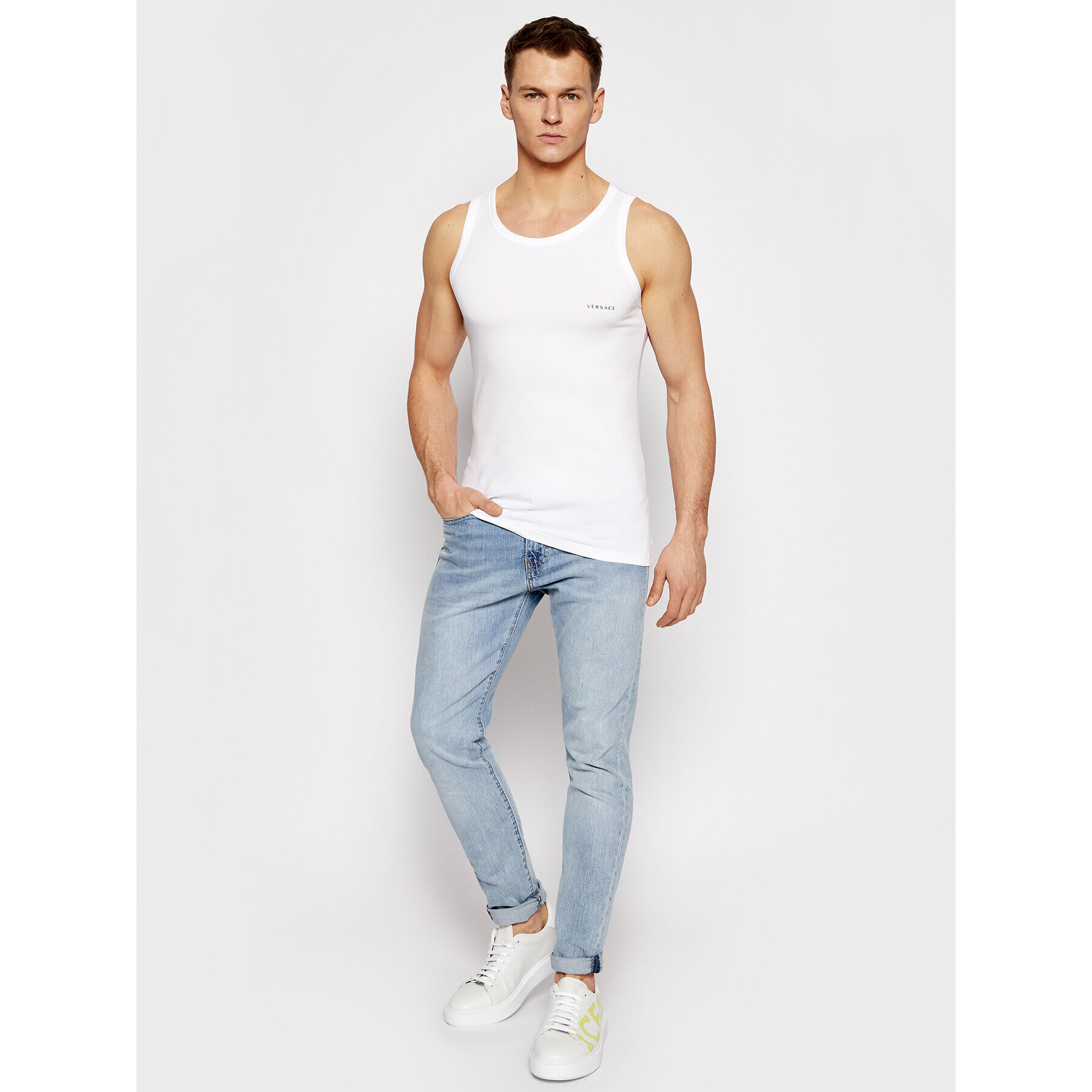 Versace Tank top Canotta AUU04022 Alb Slim Fit - Pled.ro