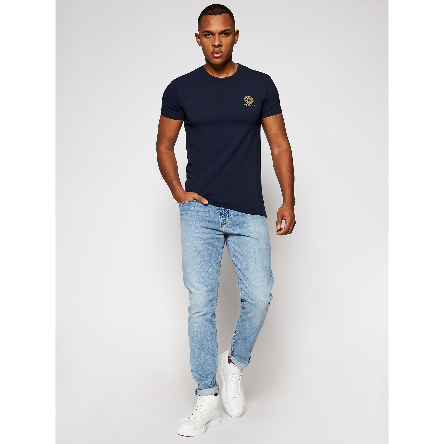 Versace Tricou Medusa AUU01005 Bleumarin Regular Fit - Pled.ro