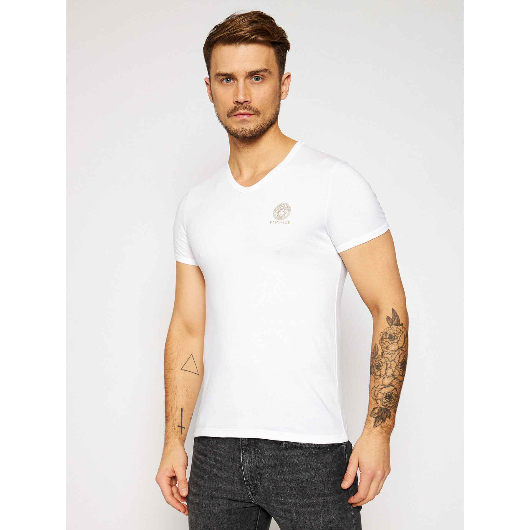 Versace Tricou Scollo AUU01004 Alb Regular Fit - Pled.ro