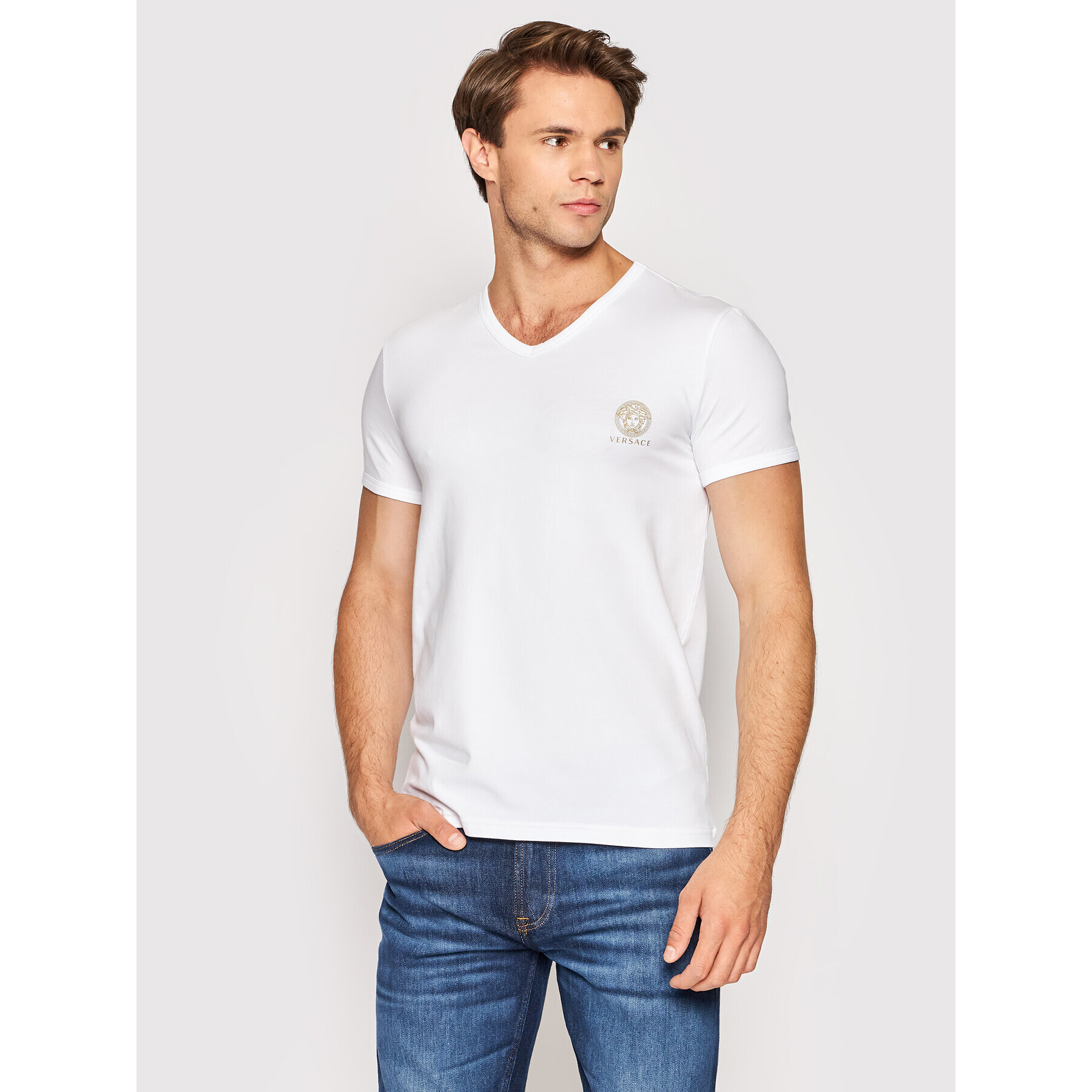 Versace Tricou Scollo AUU01004 Alb Regular Fit - Pled.ro