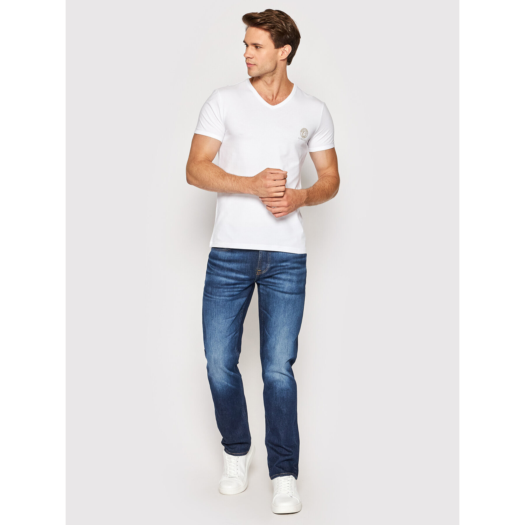 Versace Tricou Scollo AUU01004 Alb Regular Fit - Pled.ro