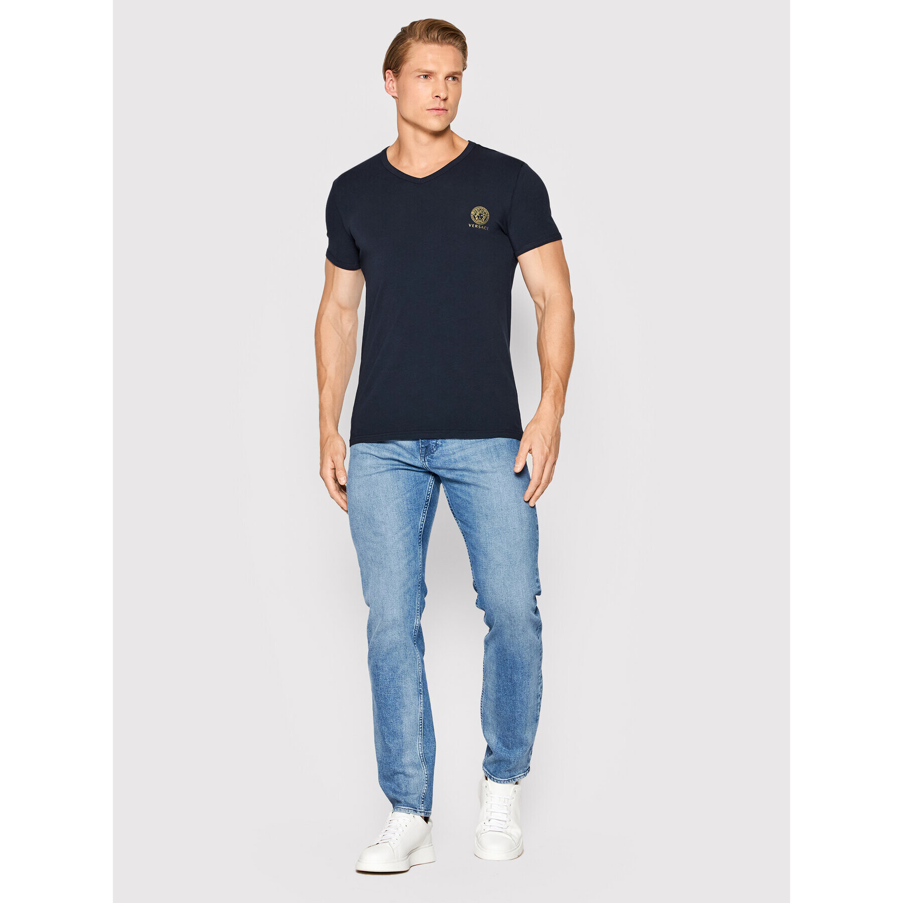 Versace Tricou Scollo AUU01004 Bleumarin Regular Fit - Pled.ro